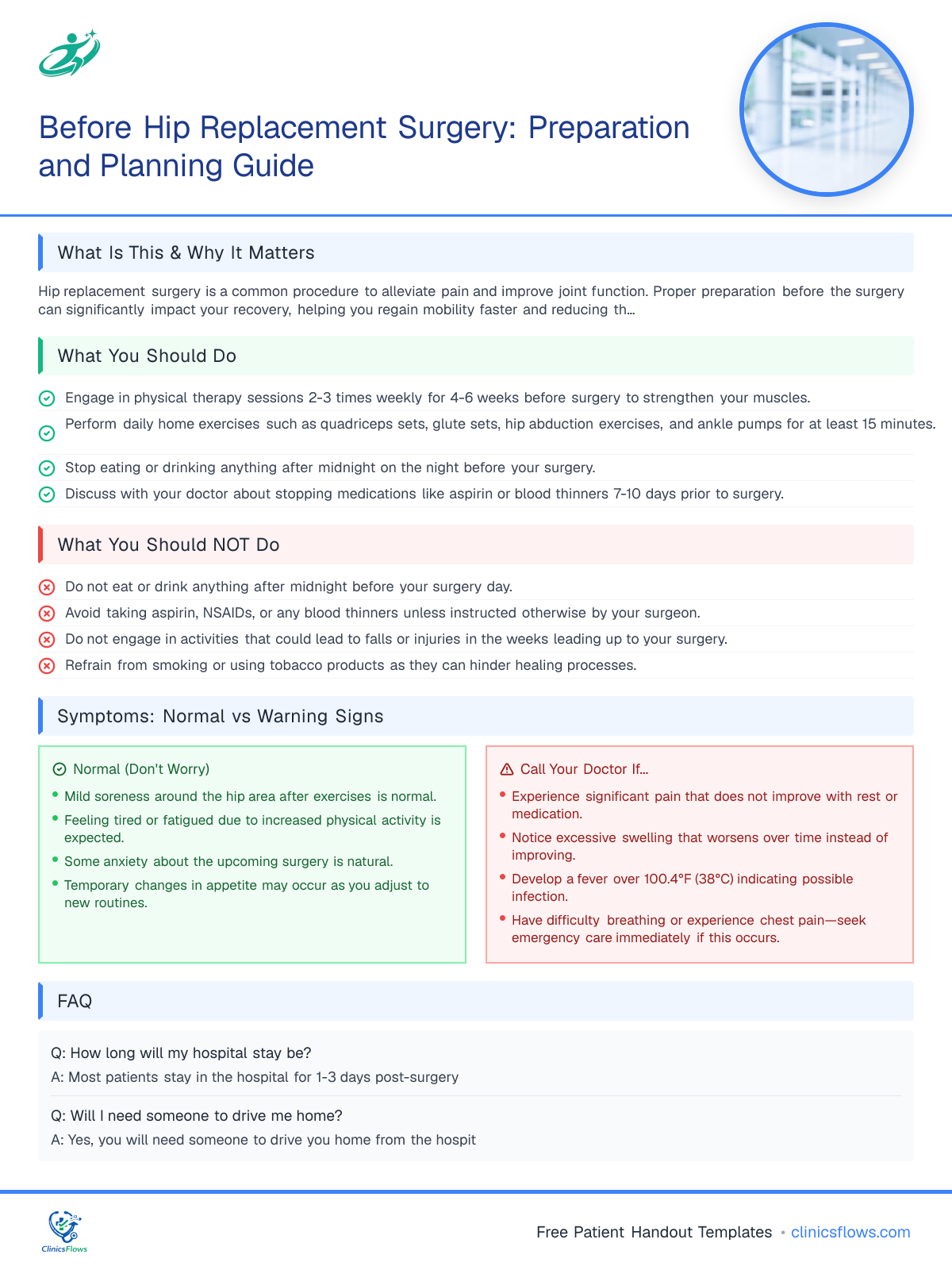 Before Hip Replacement Surgery: Preparation and Planning Guide - patient handout preview