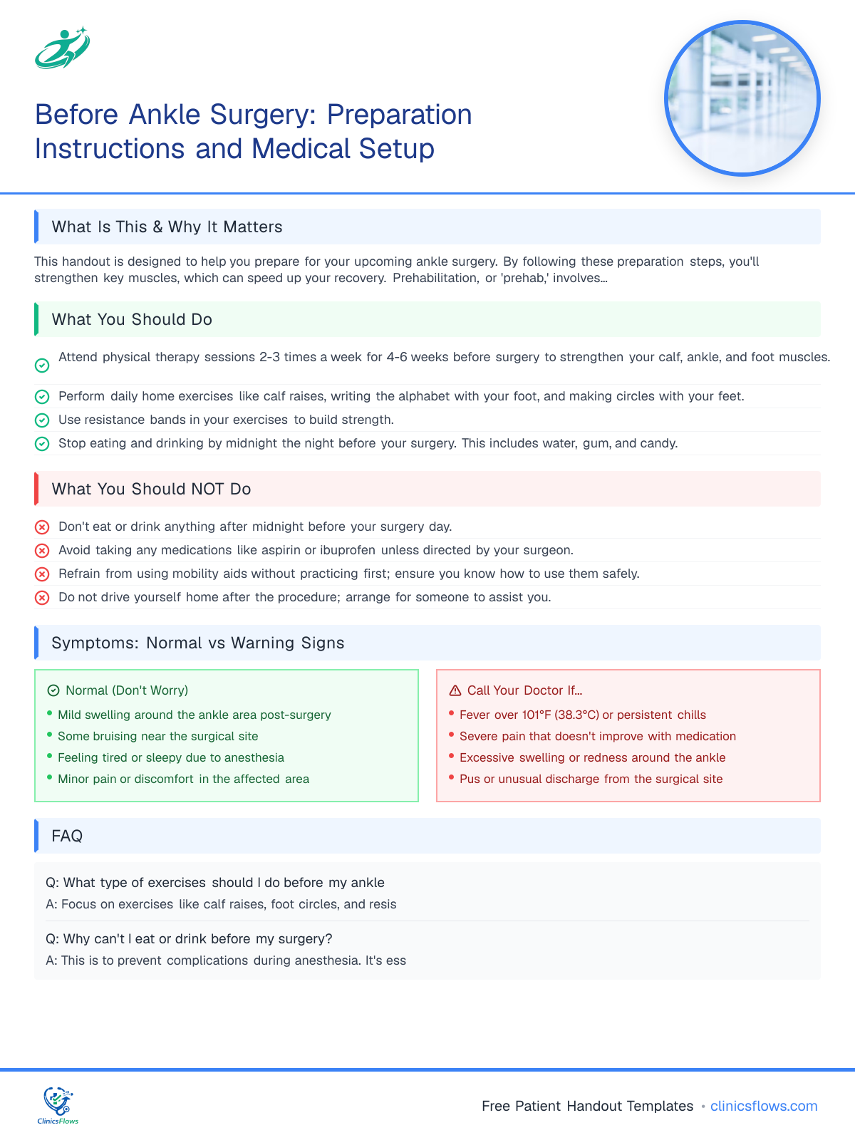 Before Ankle Surgery: Preparation Instructions and Medical Setup - patient handout preview