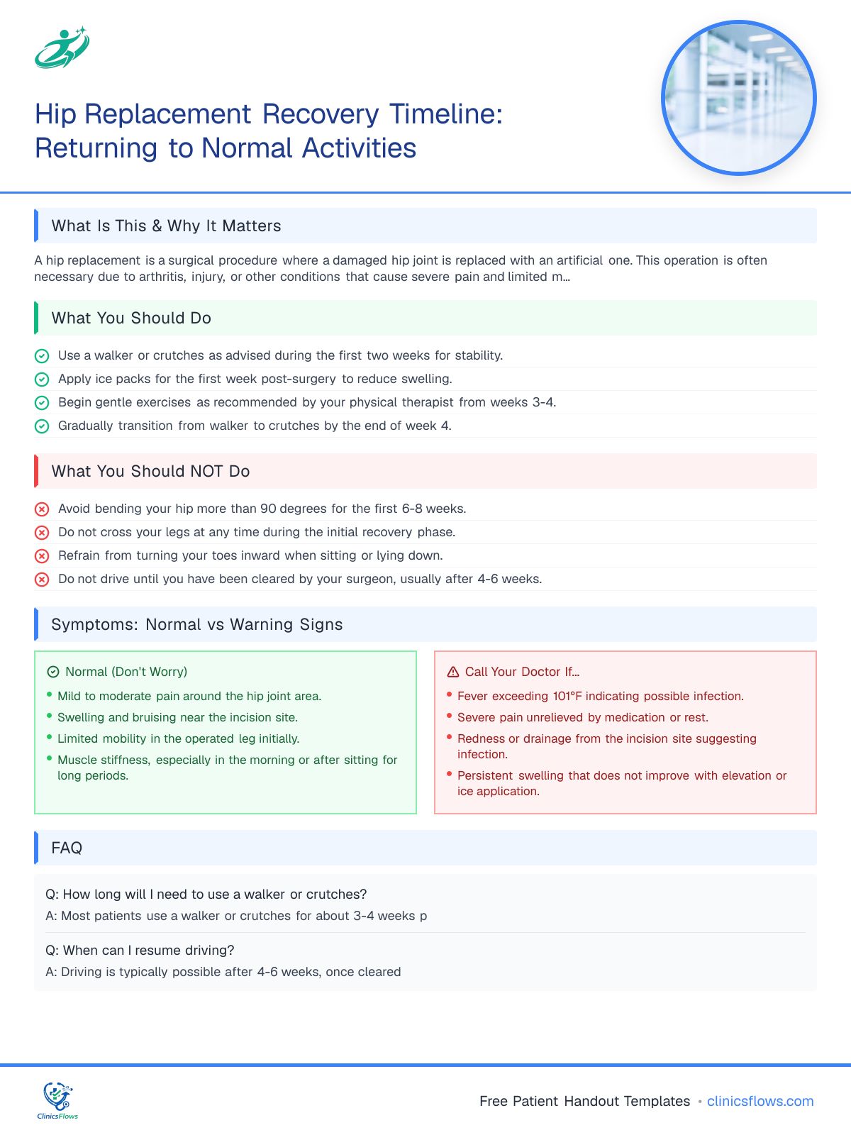 Hip Replacement Recovery Timeline: Returning to Normal Activities - patient handout preview