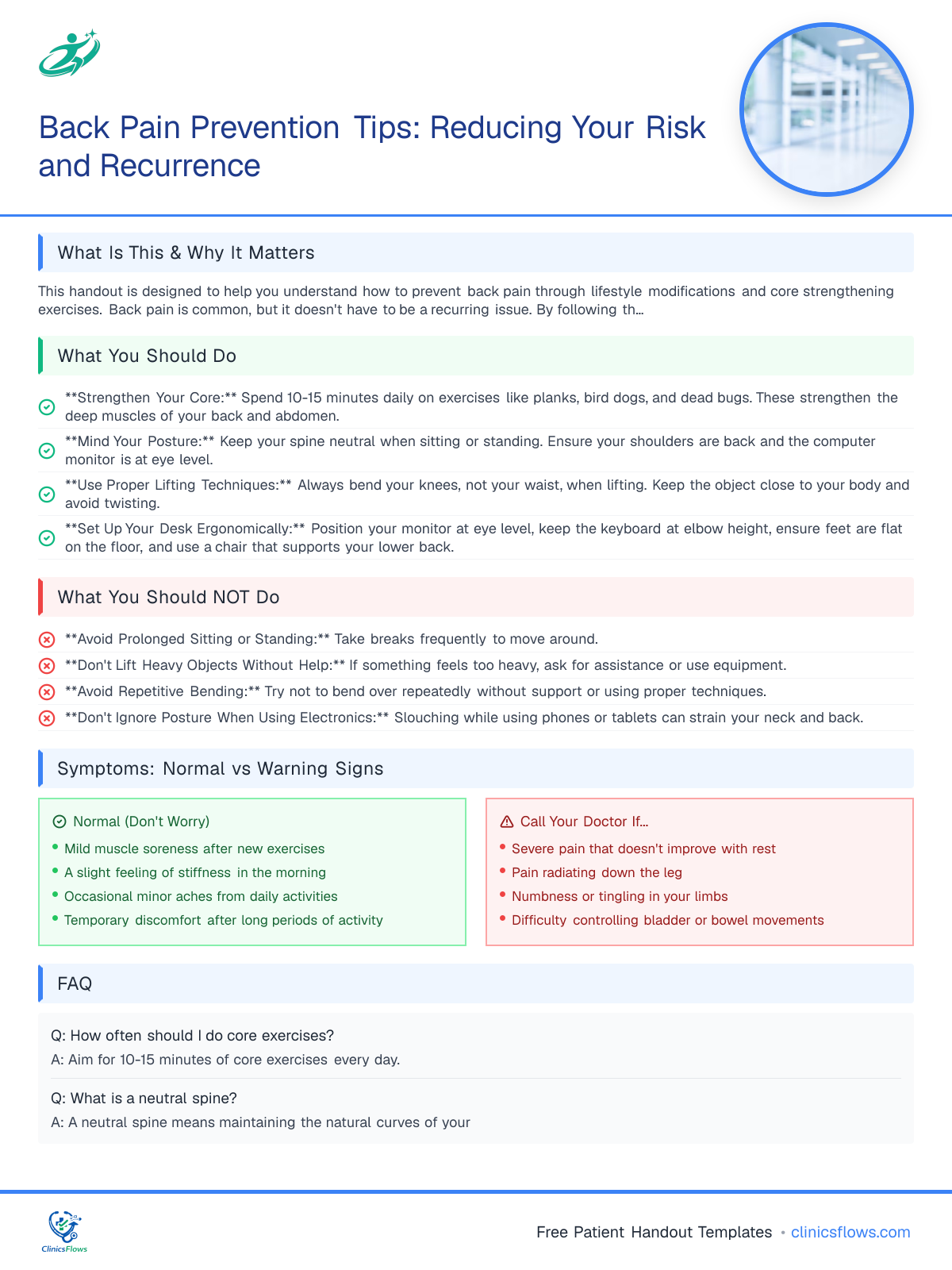 Back Pain Prevention Tips: Reducing Your Risk and Recurrence - patient handout preview