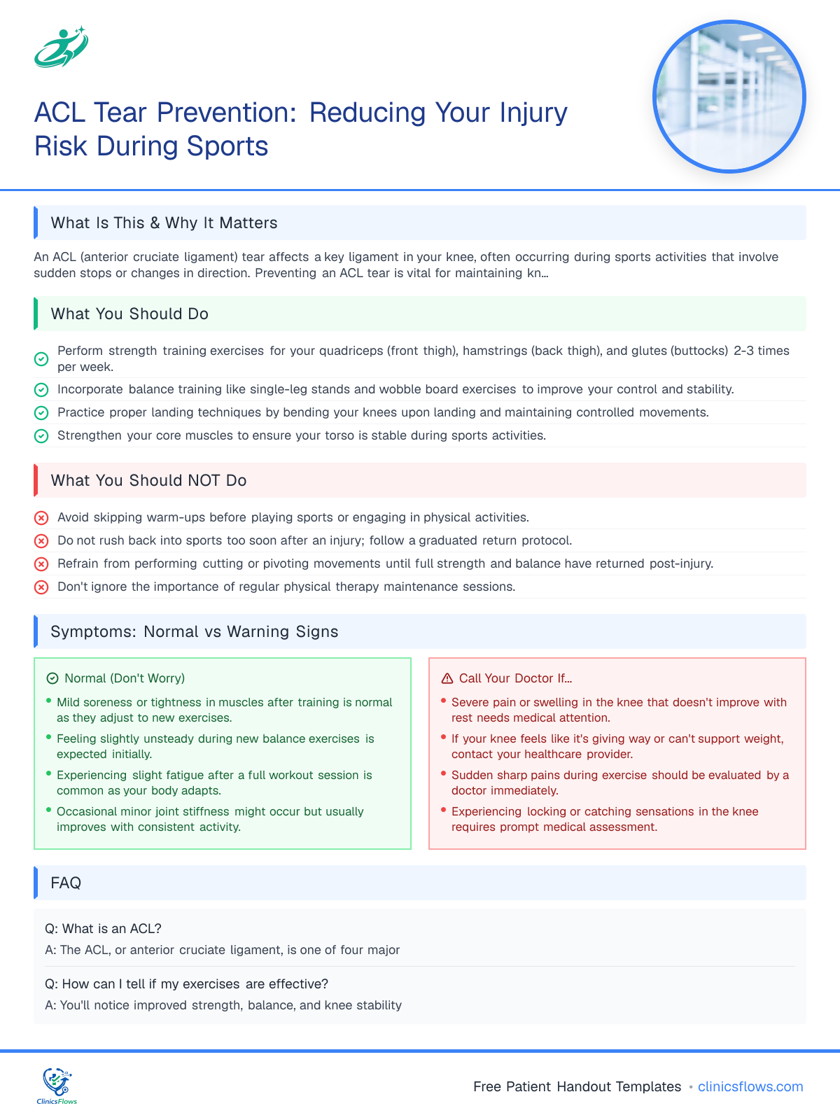 ACL Tear Prevention: Reducing Your Injury Risk During Sports - patient handout preview