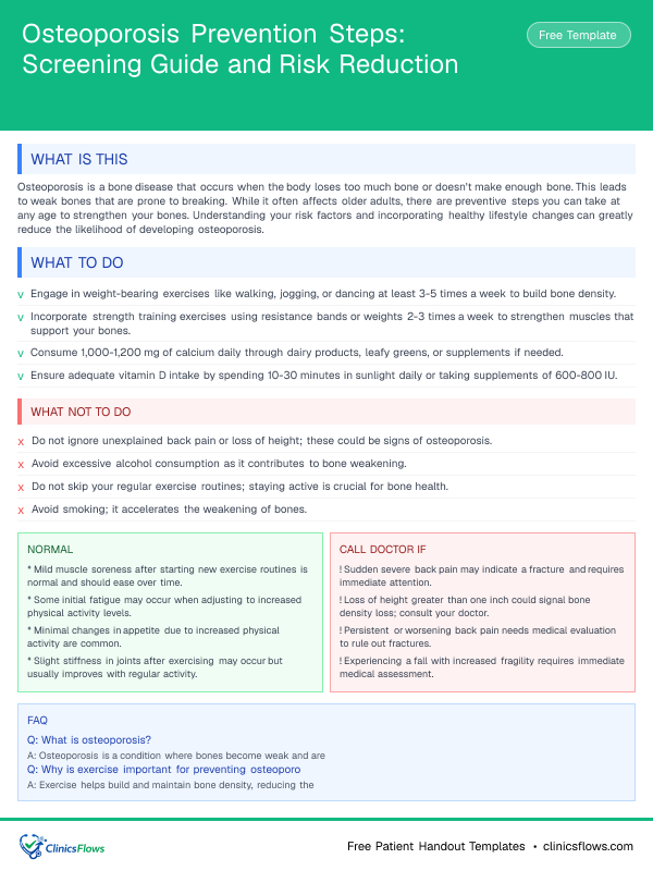 Osteoporosis Prevention Steps: Screening Guide and Risk Reduction - patient handout preview