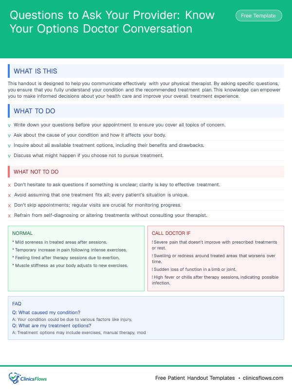 Questions to Ask Your Provider: Know Your Options Doctor Conversation - patient handout preview