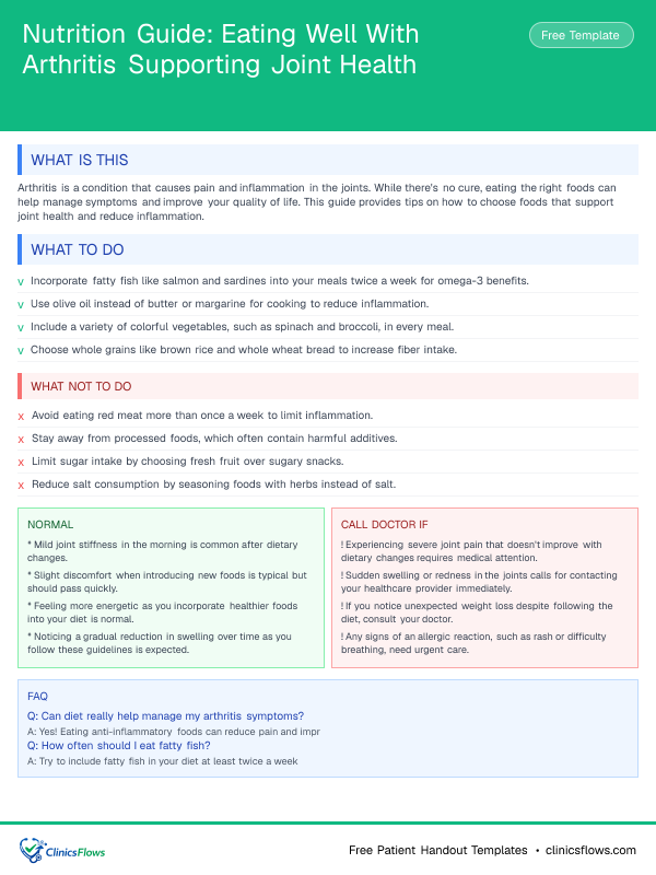 Nutrition Guide: Eating Well With Arthritis Supporting Joint Health - patient handout preview