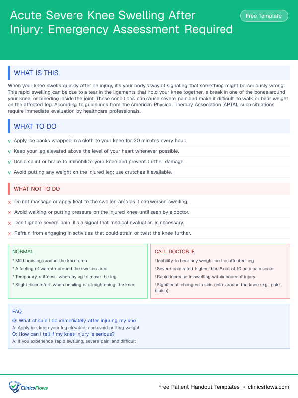 Acute Severe Knee Swelling After Injury: Emergency Assessment Required - patient handout preview