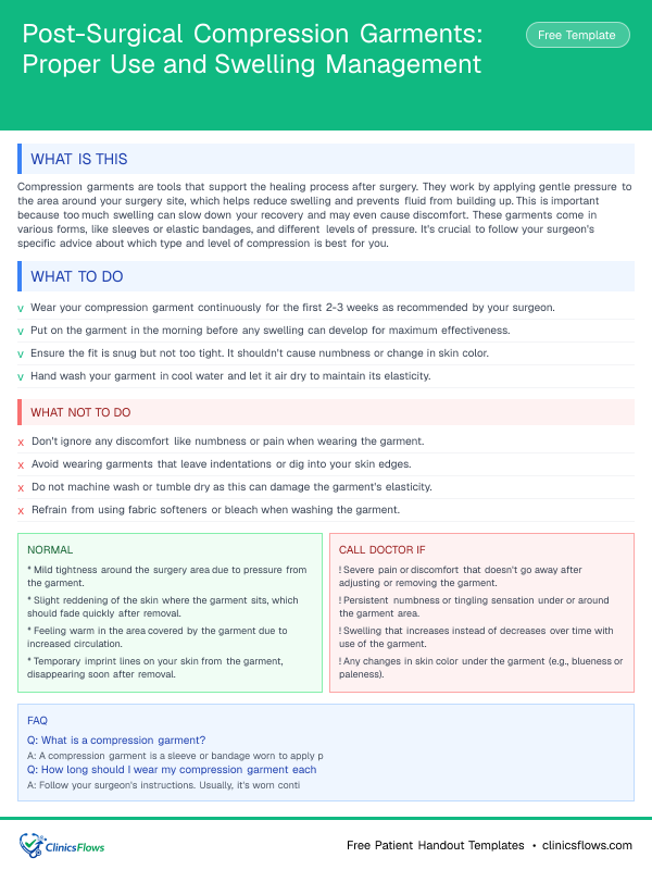 Post-Surgical Compression Garments: Proper Use and Swelling Management - patient handout preview
