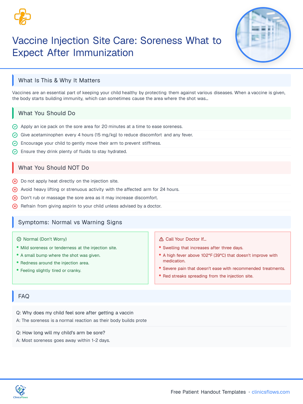Vaccine Injection Site Care: Soreness What to Expect After Immunization - patient handout preview