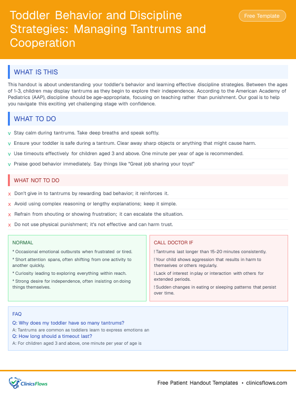 Toddler Behavior and Discipline Strategies: Managing Tantrums and Cooperation - patient handout preview
