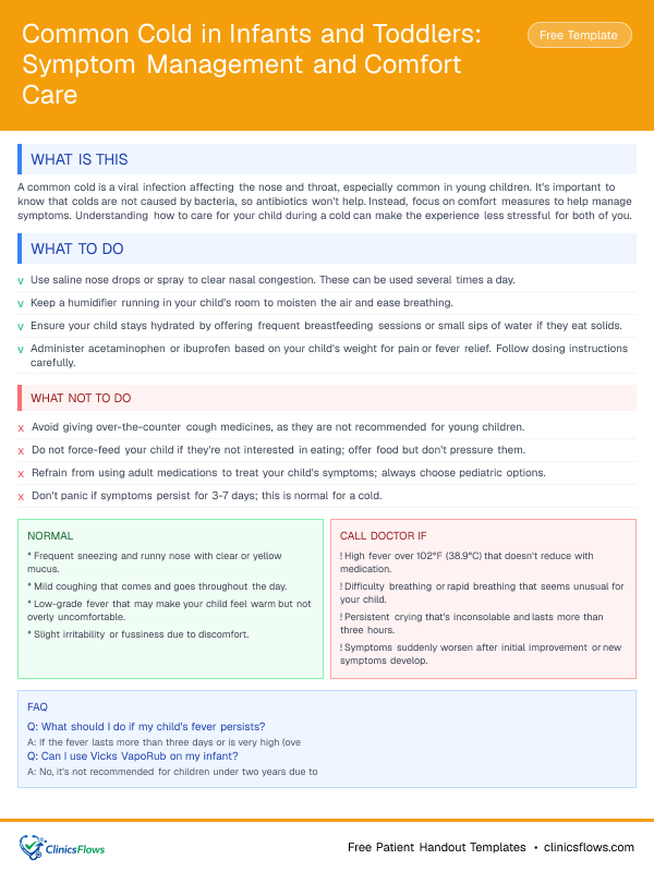 Common Cold in Infants and Toddlers: Symptom Management and Comfort Care - patient handout preview