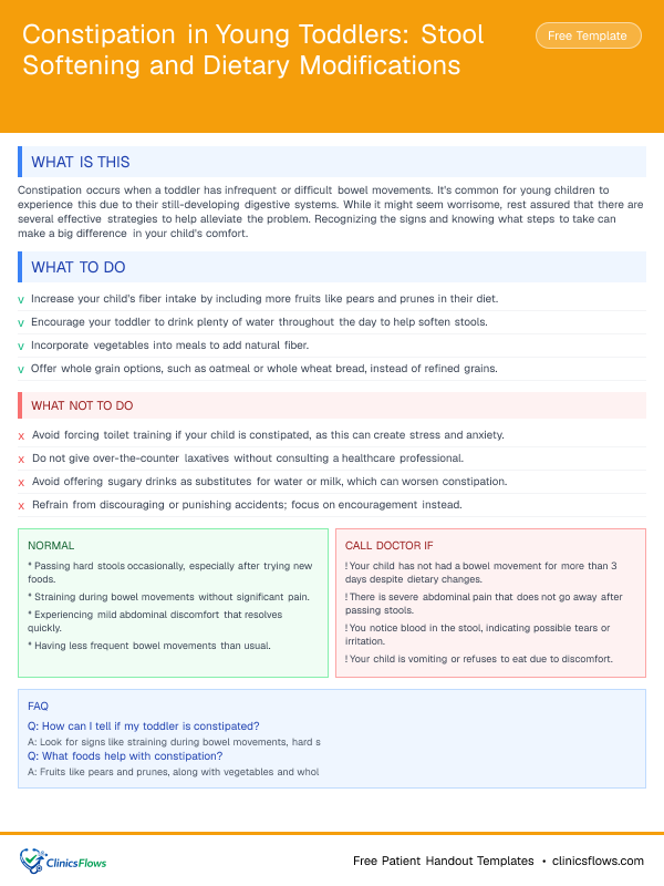 Constipation in Young Toddlers: Stool Softening and Dietary Modifications - patient handout preview