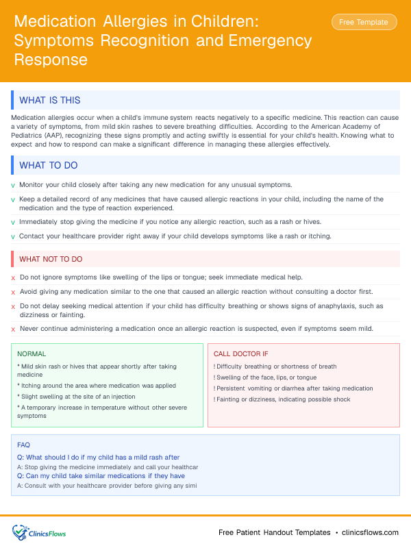 Medication Allergies in Children: Symptoms Recognition and Emergency Response - patient handout preview