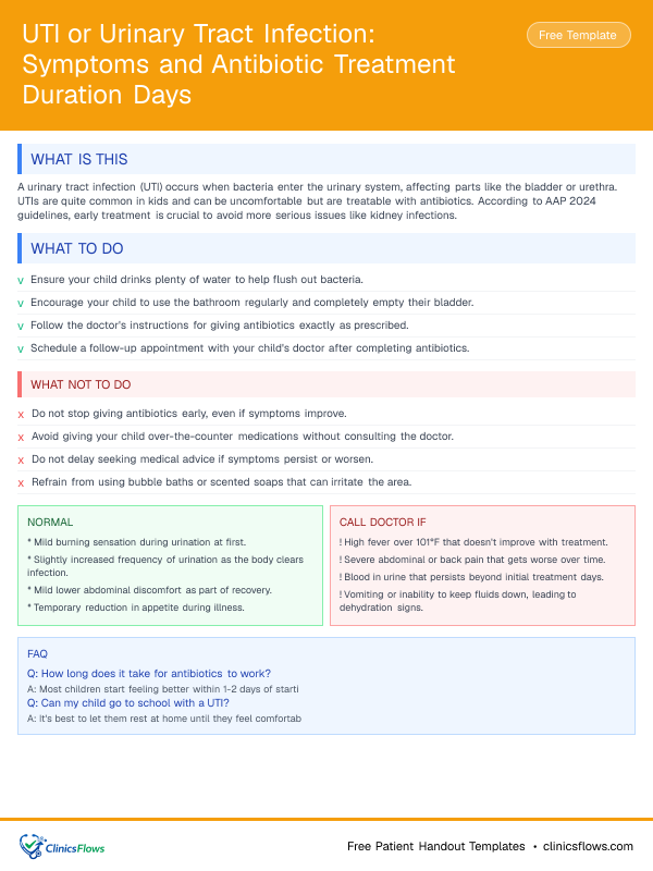 UTI or Urinary Tract Infection: Symptoms and Antibiotic Treatment Duration Days - patient handout preview