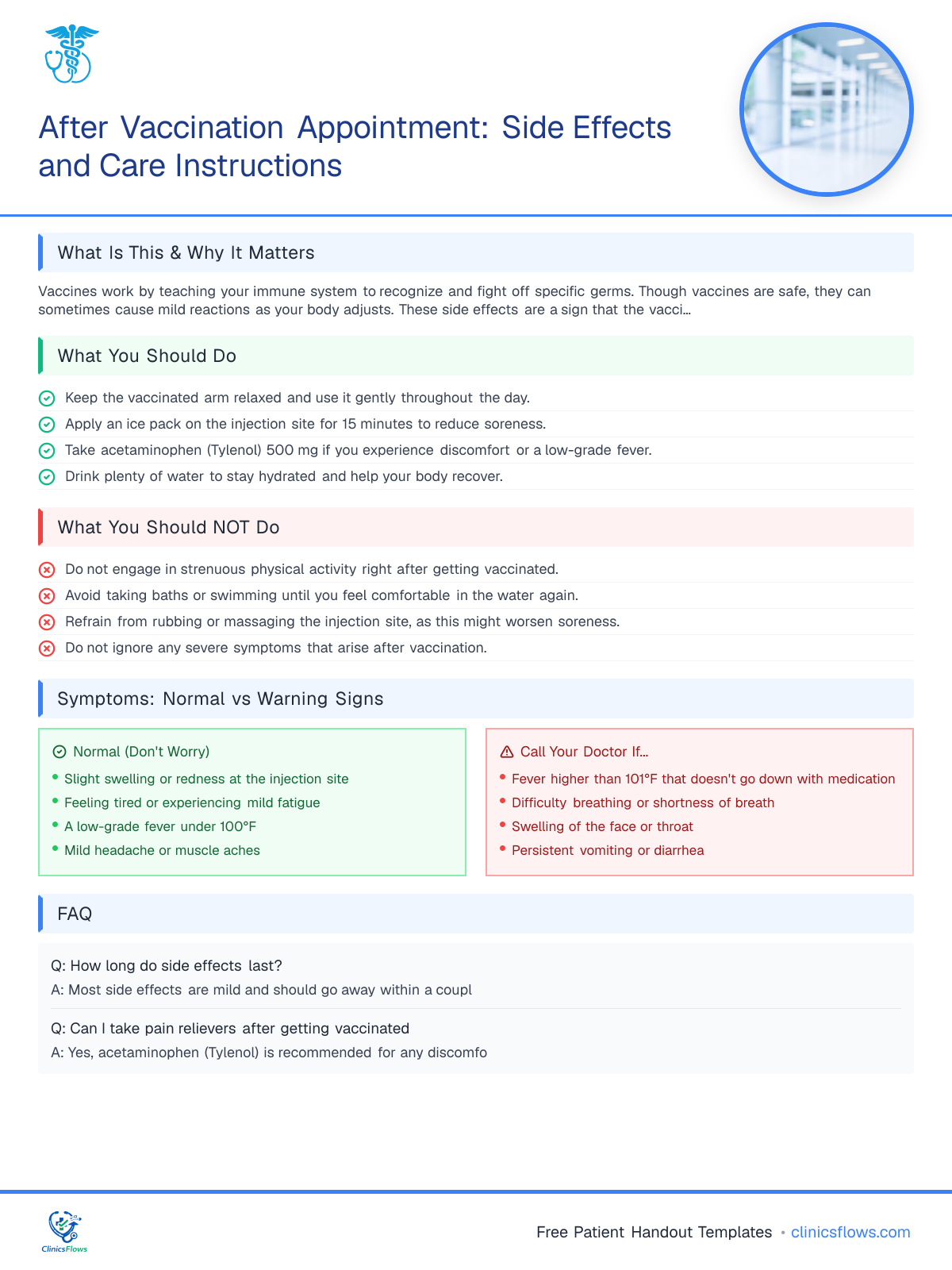 After Vaccination Appointment: Side Effects and Care Instructions - patient handout preview