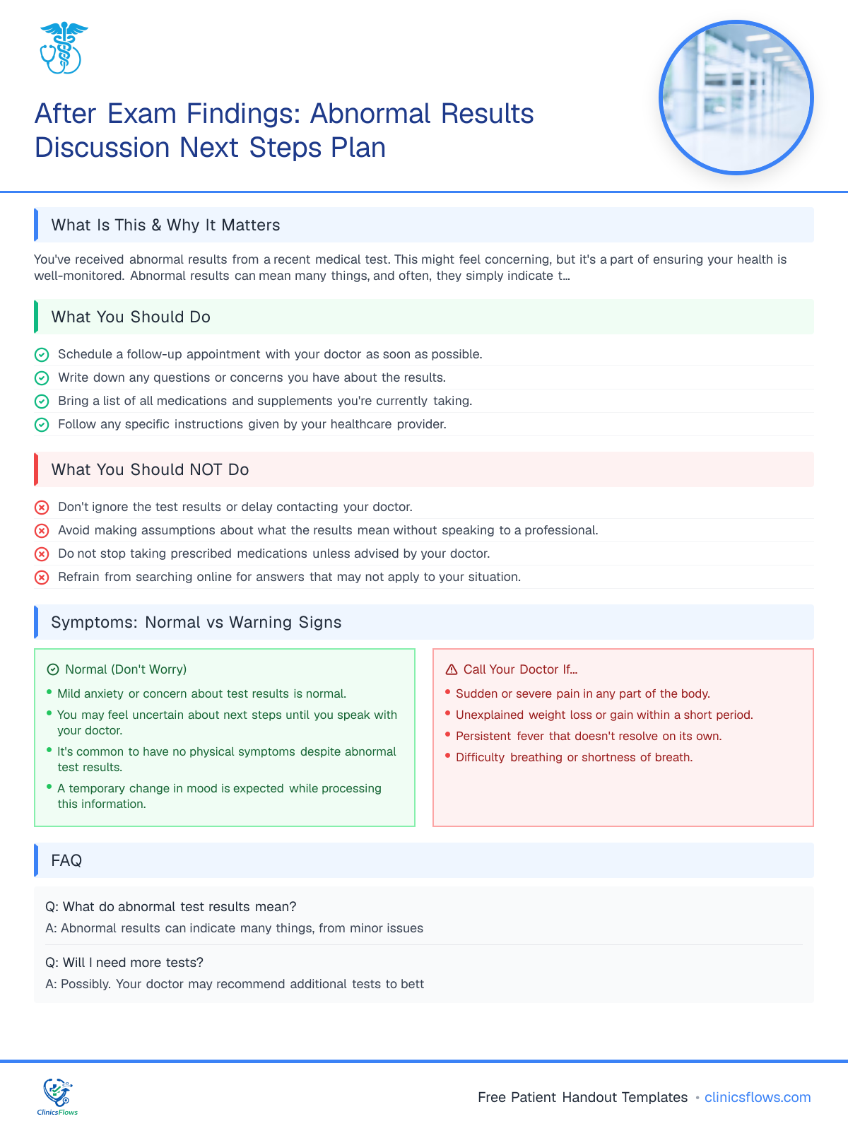 After Exam Findings: Abnormal Results Discussion Next Steps Plan - patient handout preview