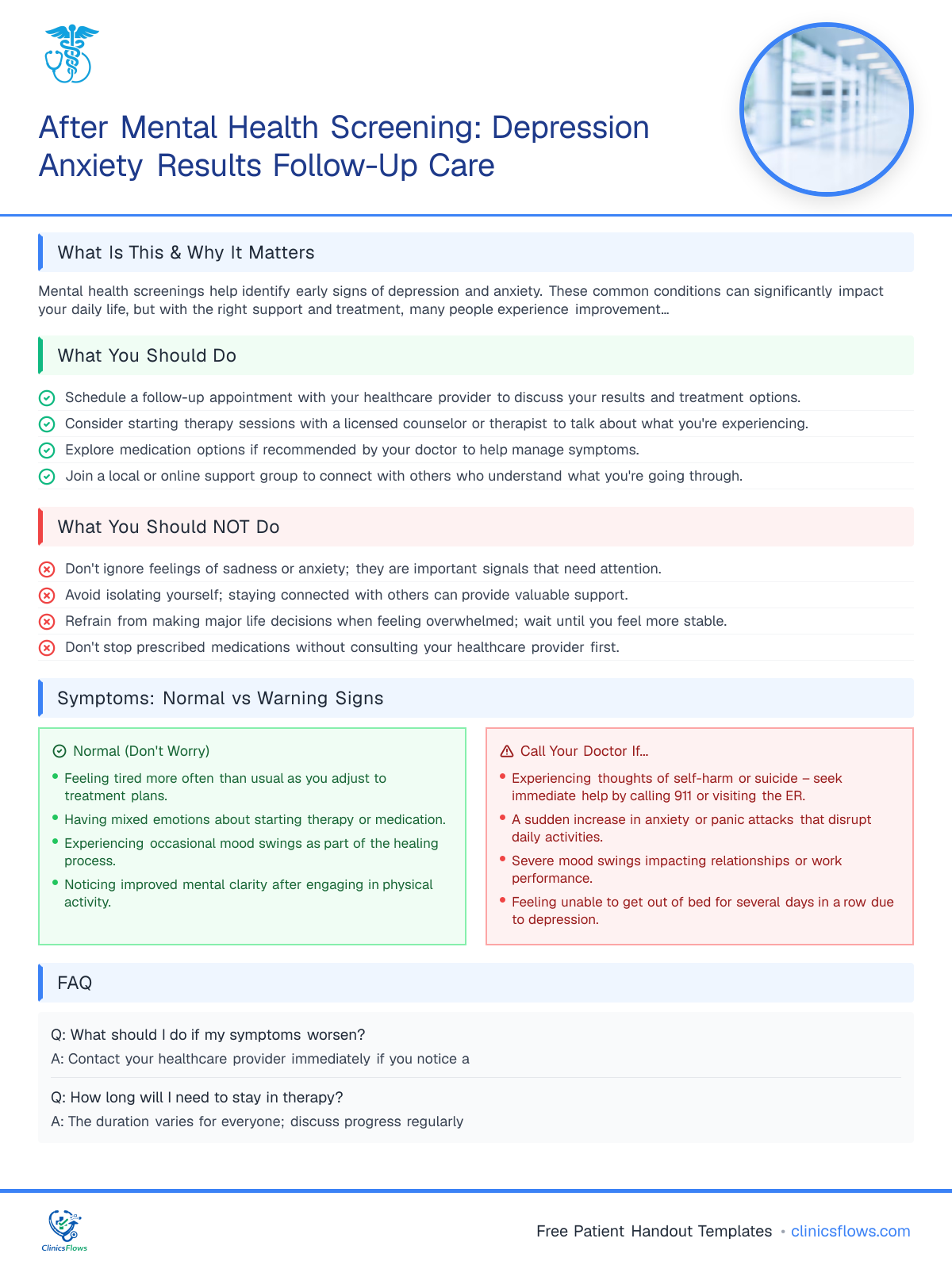 After Mental Health Screening: Depression Anxiety Results Follow-Up Care - patient handout preview