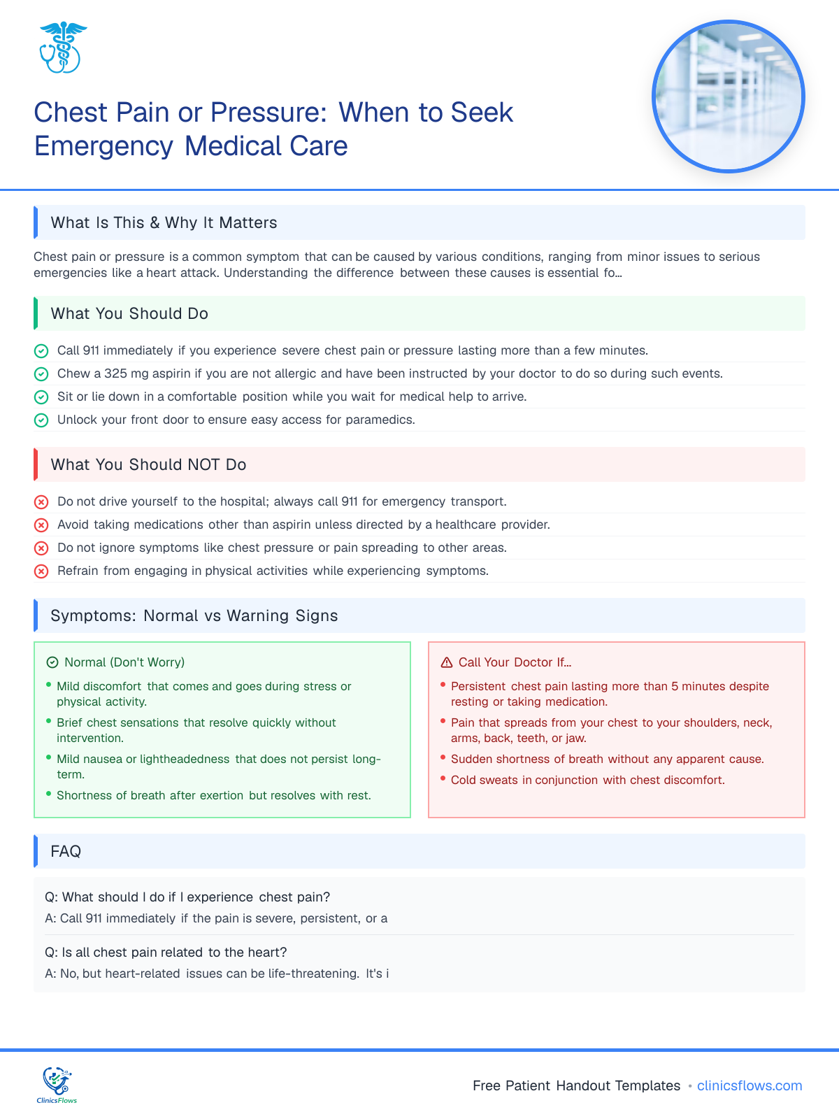 Chest Pain or Pressure: When to Seek Emergency Medical Care - patient handout preview