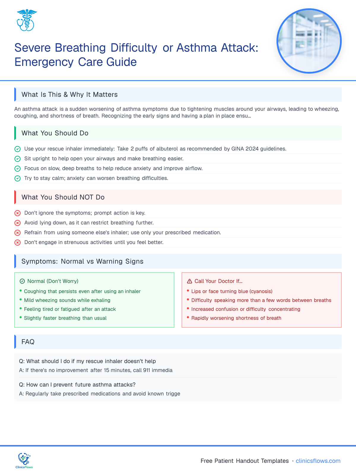 Severe Breathing Difficulty or Asthma Attack: Emergency Care Guide - patient handout preview
