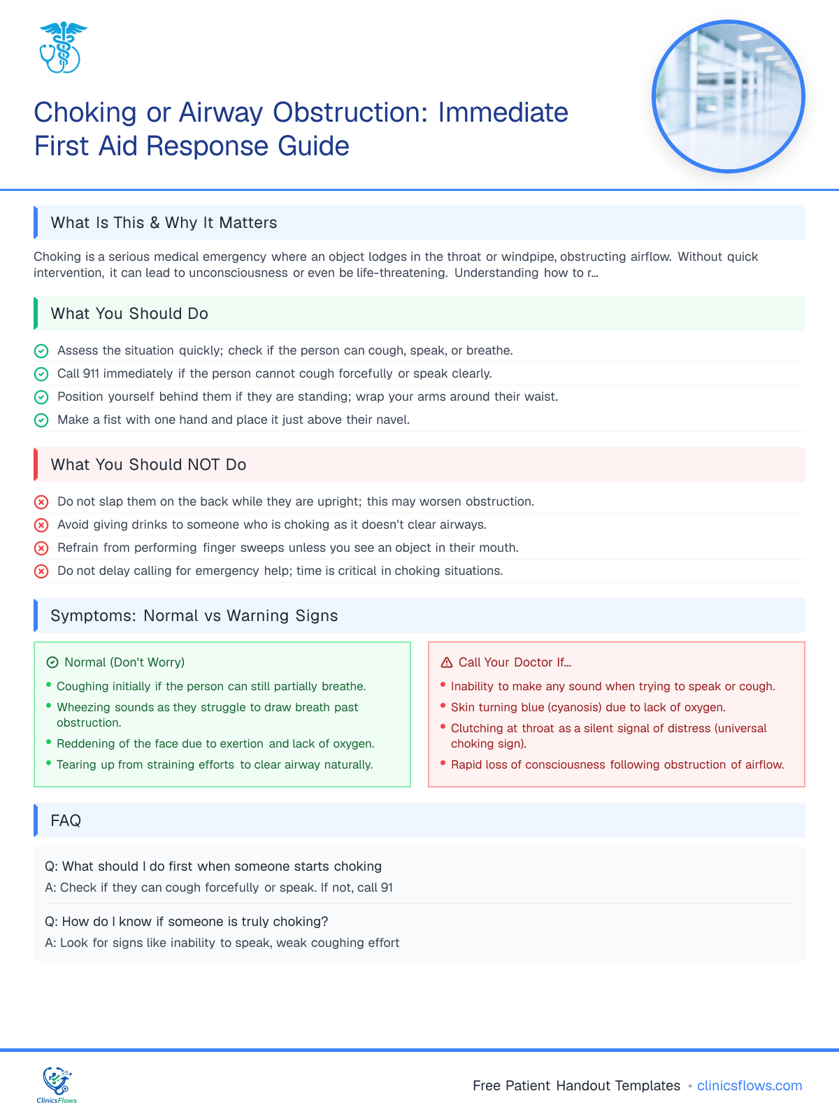 Choking or Airway Obstruction: Immediate First Aid Response Guide - patient handout preview