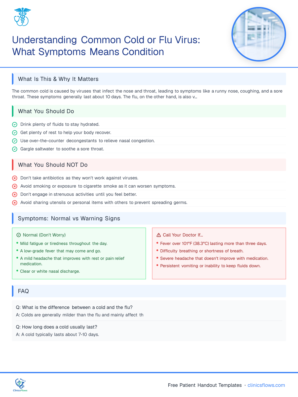 Understanding Common Cold or Flu Virus: What Symptoms Means Condition - patient handout preview