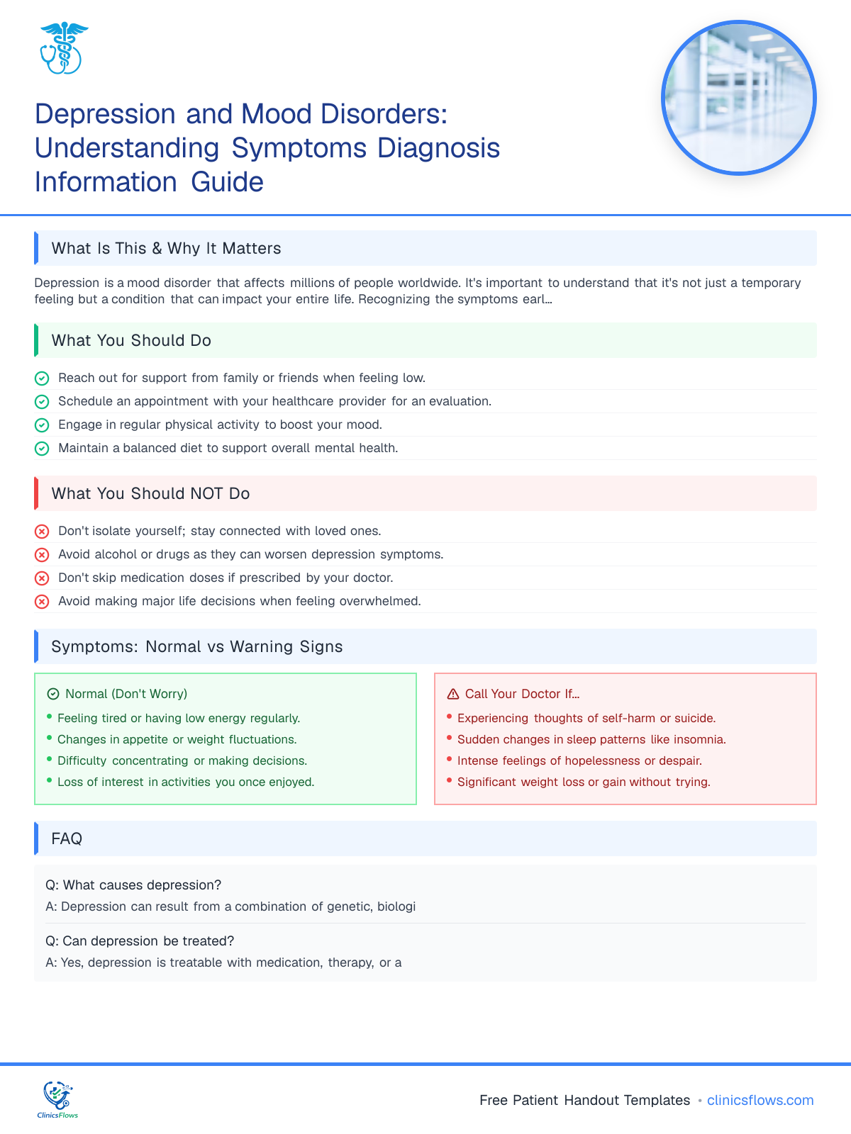 Depression and Mood Disorders: Understanding Symptoms Diagnosis Information Guide - patient handout preview