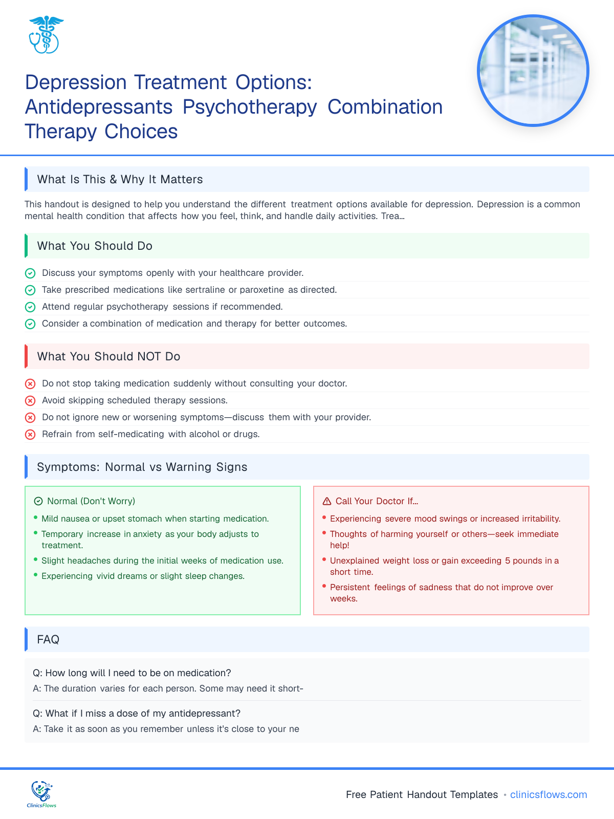 Depression Treatment Options: Antidepressants Psychotherapy Combination Therapy Choices - patient handout preview