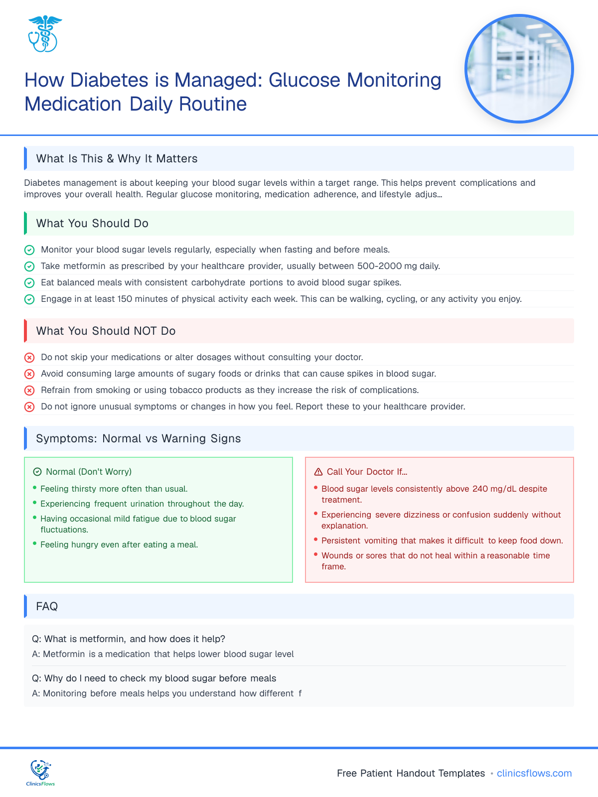 How Diabetes is Managed: Glucose Monitoring Medication Daily Routine - patient handout preview