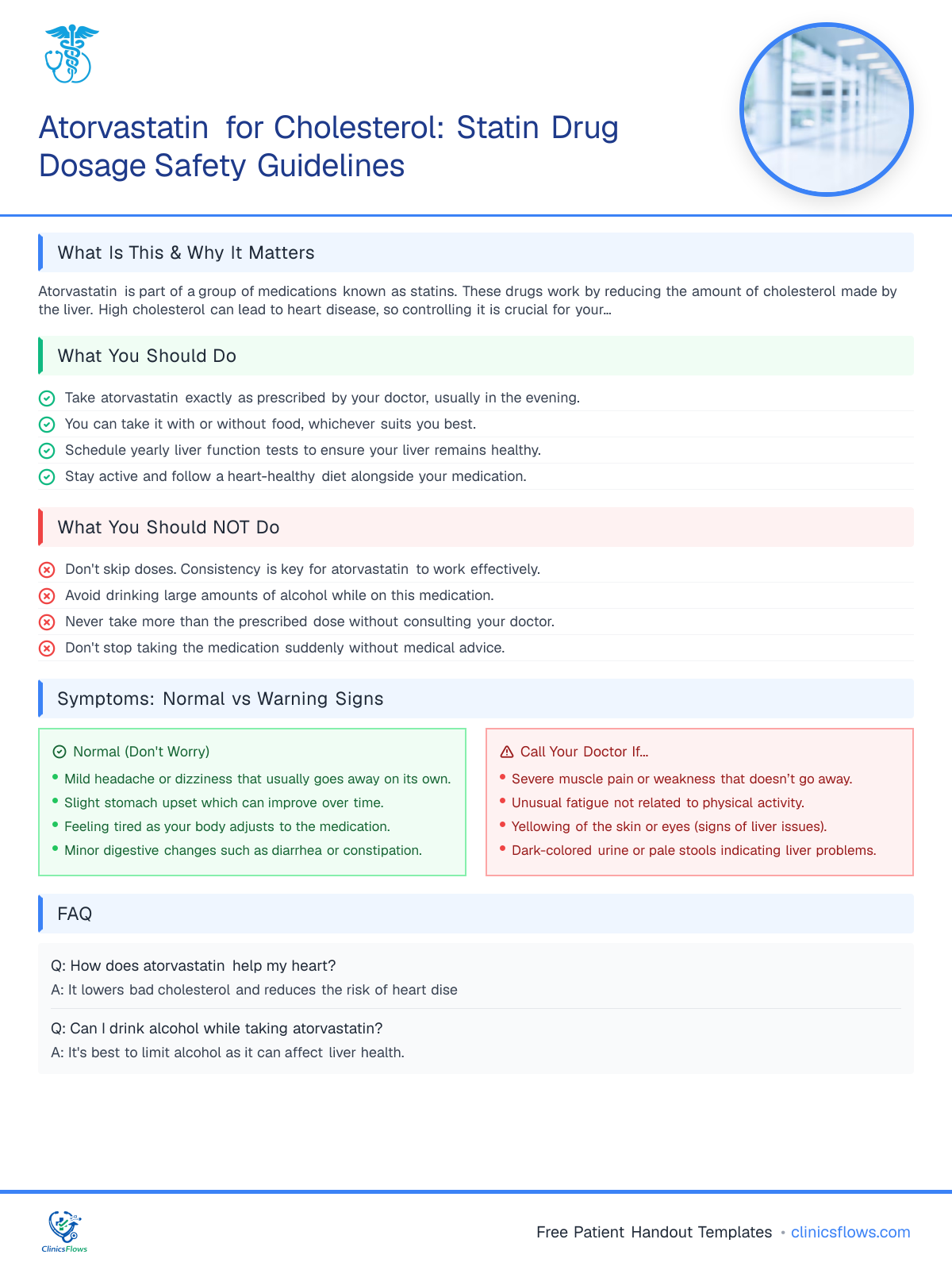 Atorvastatin for Cholesterol: Statin Drug Dosage Safety Guidelines - patient handout preview