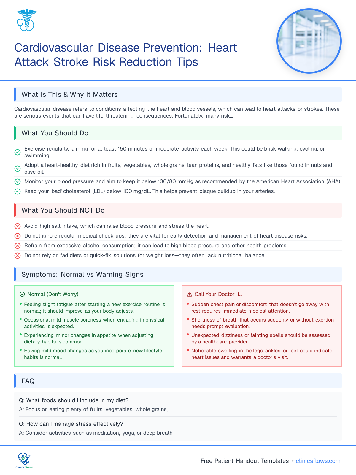 Cardiovascular Disease Prevention: Heart Attack Stroke Risk Reduction Tips - patient handout preview