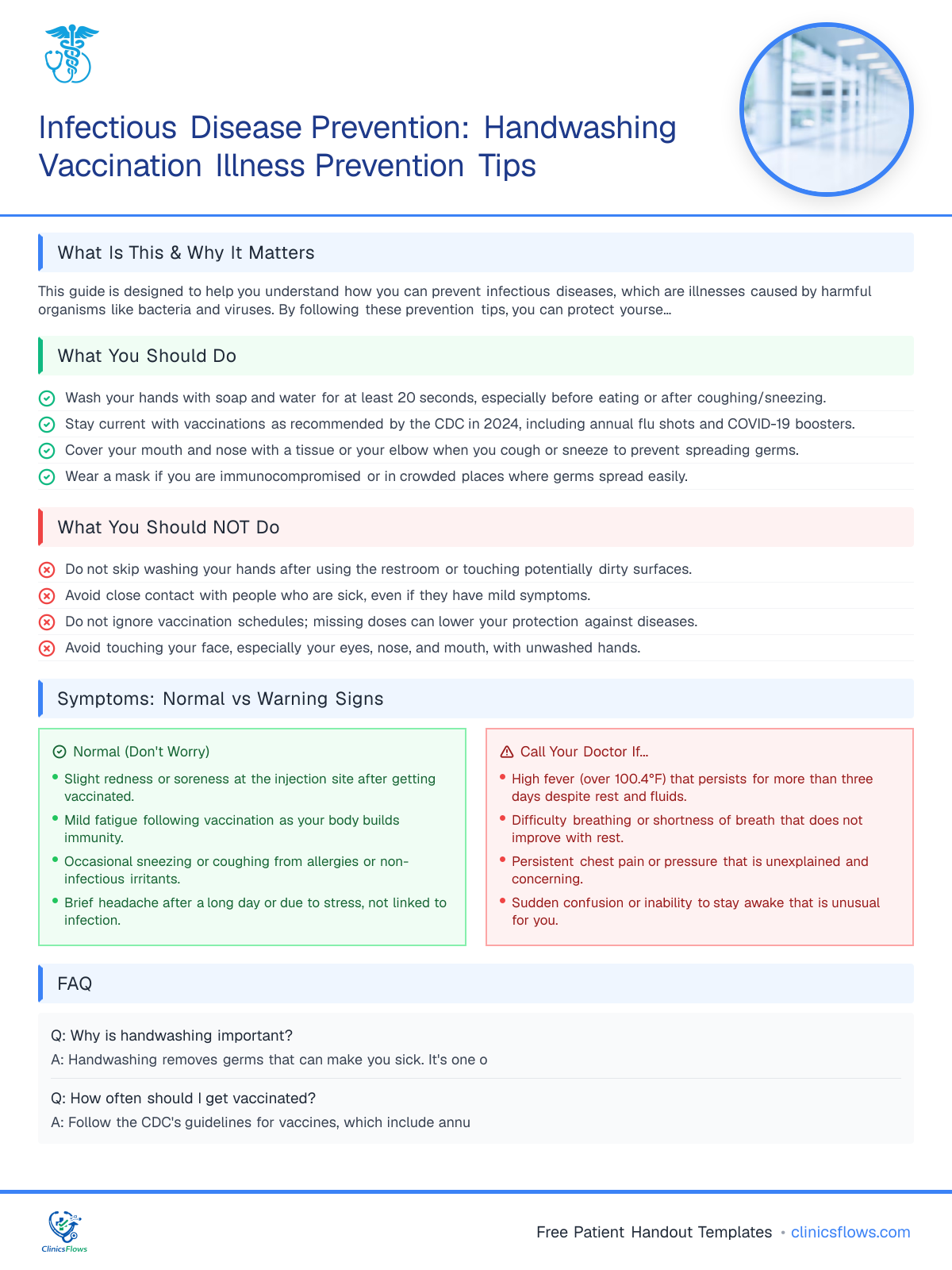 Infectious Disease Prevention: Handwashing Vaccination Illness Prevention Tips - patient handout preview