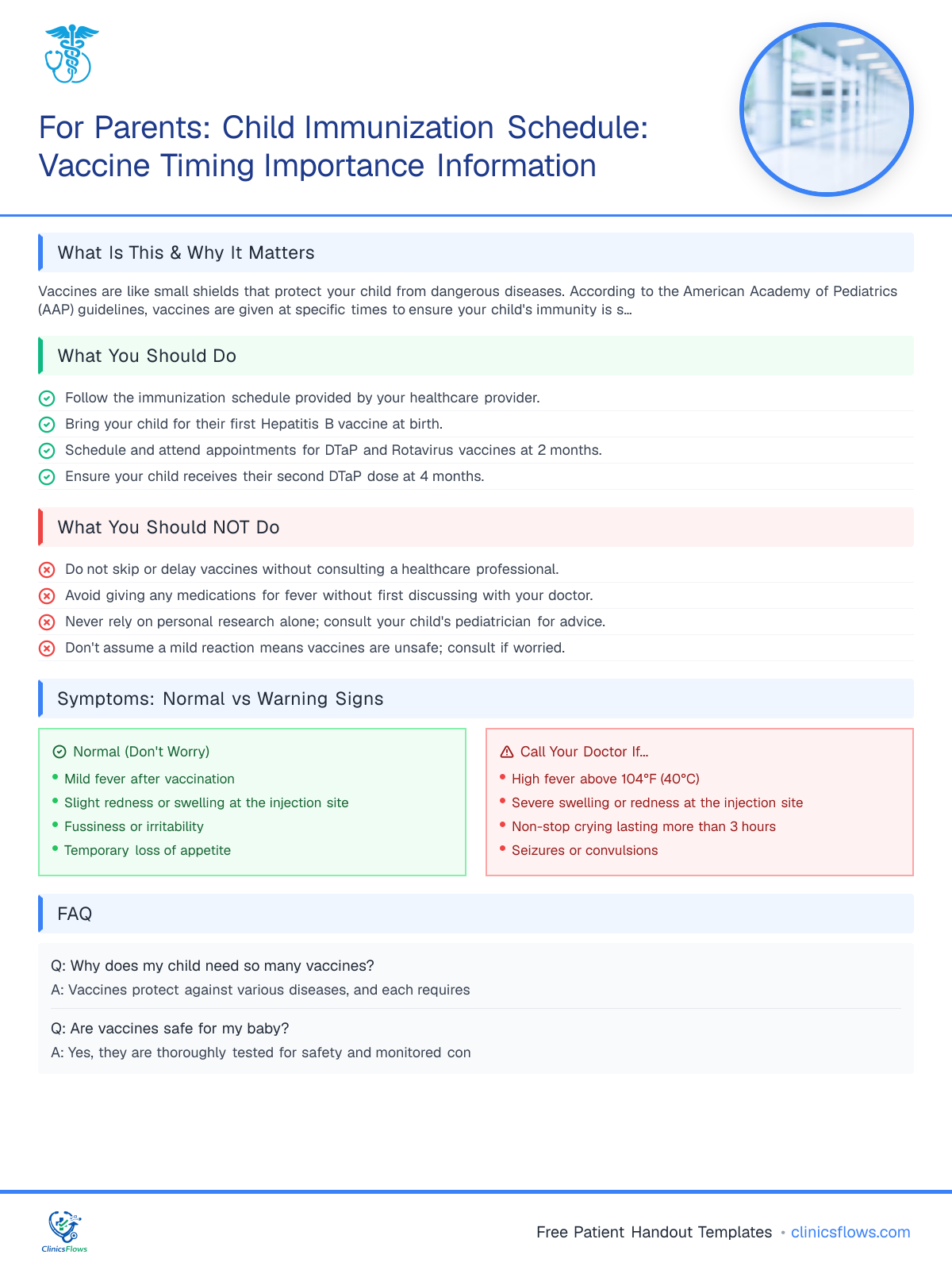For Parents: Child Immunization Schedule: Vaccine Timing Importance Information - patient handout preview