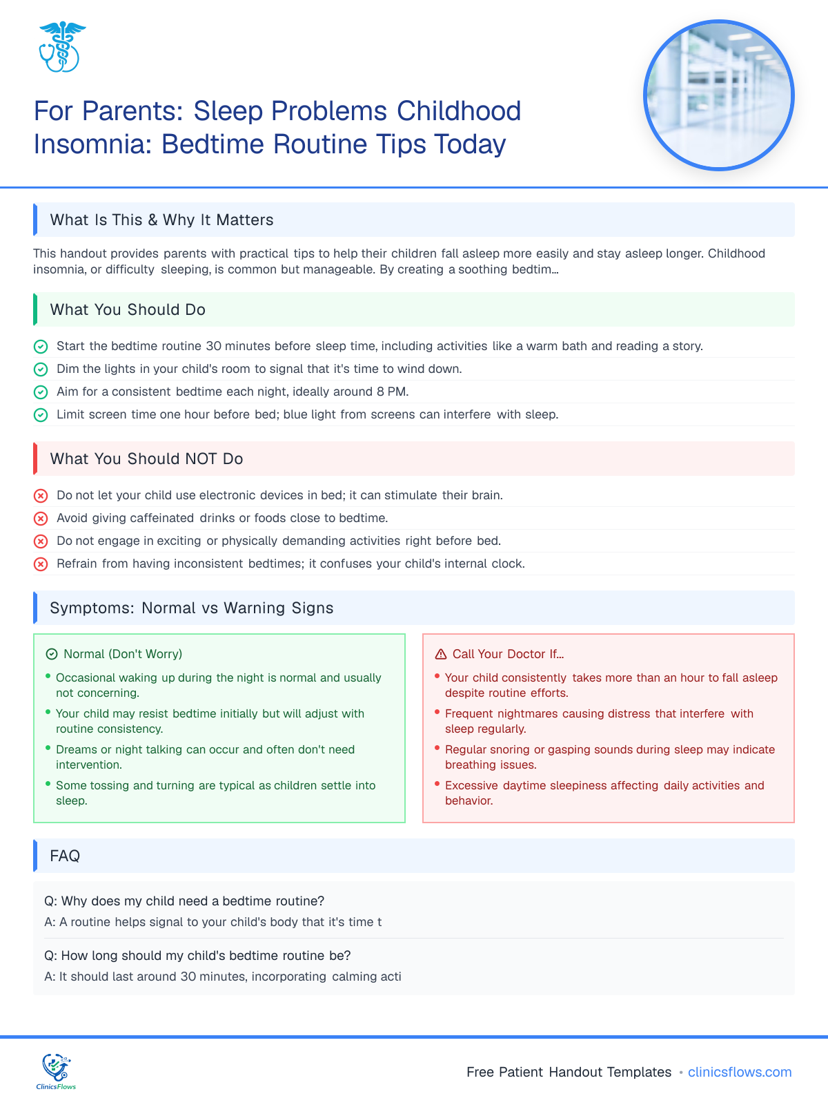 For Parents: Sleep Problems Childhood Insomnia: Bedtime Routine Tips Today - patient handout preview