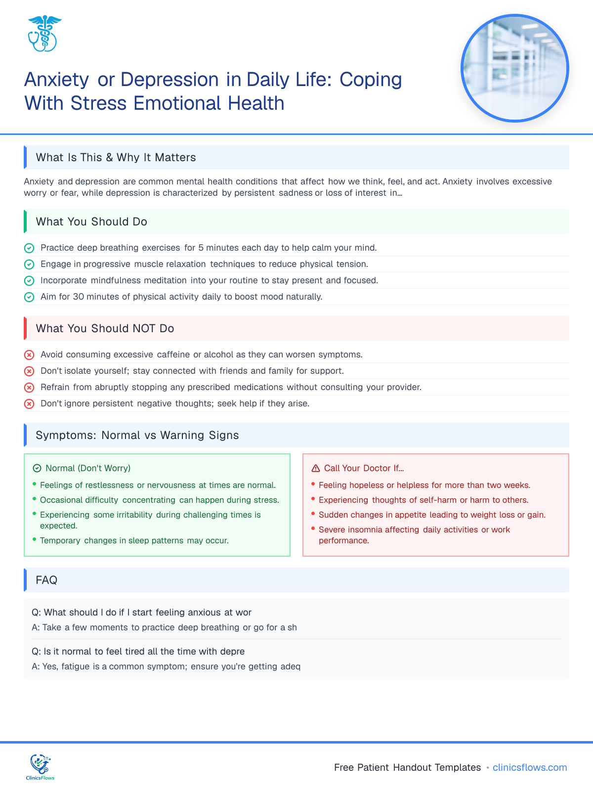 Anxiety or Depression in Daily Life: Coping With Stress Emotional Health - patient handout preview