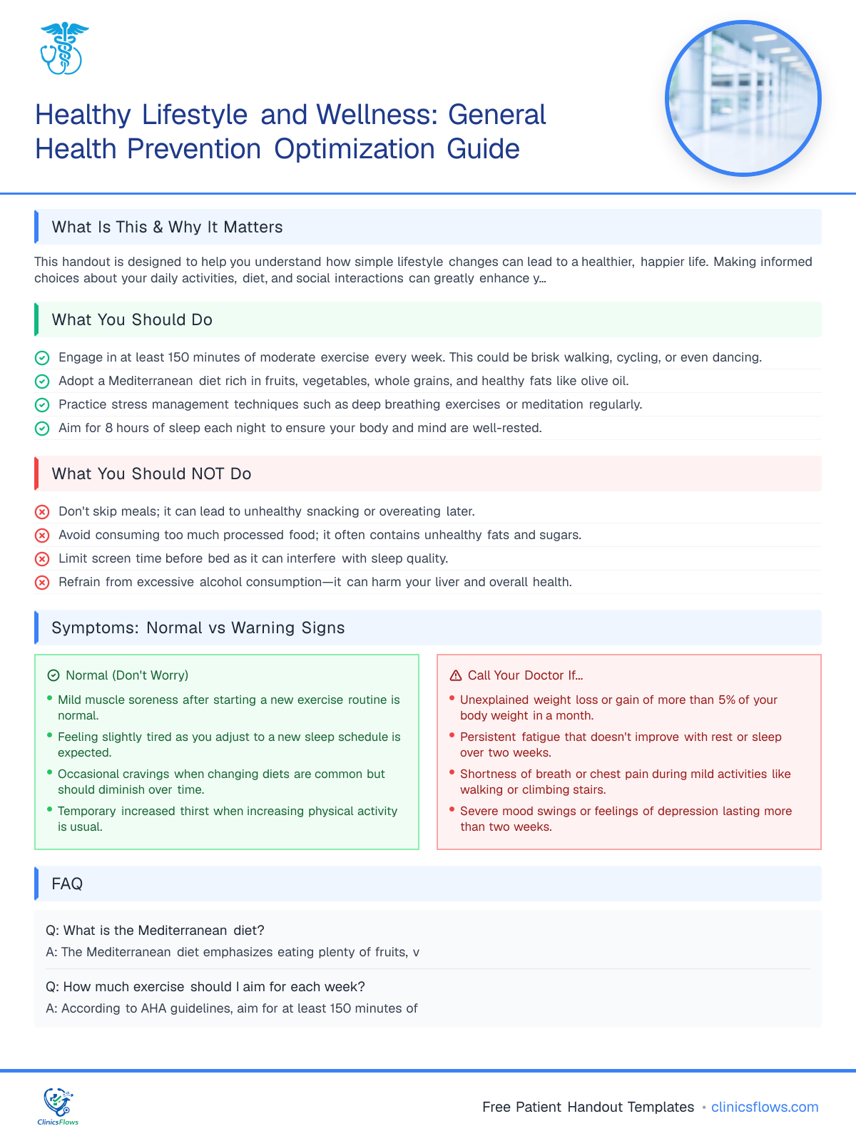 Healthy Lifestyle and Wellness: General Health Prevention Optimization Guide - patient handout preview