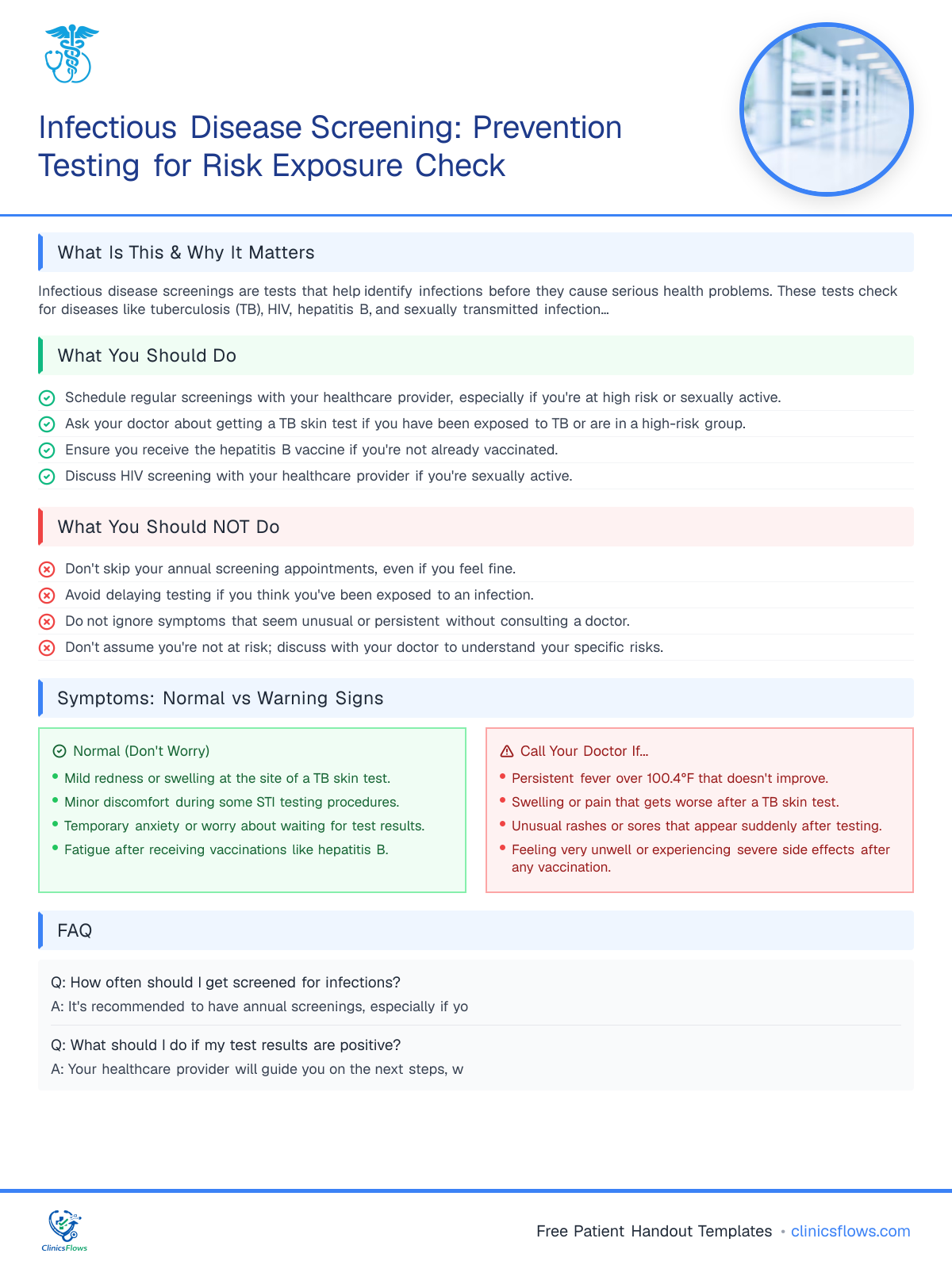 Infectious Disease Screening: Prevention Testing for Risk Exposure Check - patient handout preview