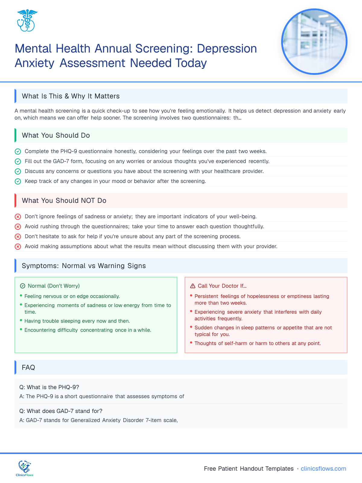 Mental Health Annual Screening: Depression Anxiety Assessment Needed Today - patient handout preview