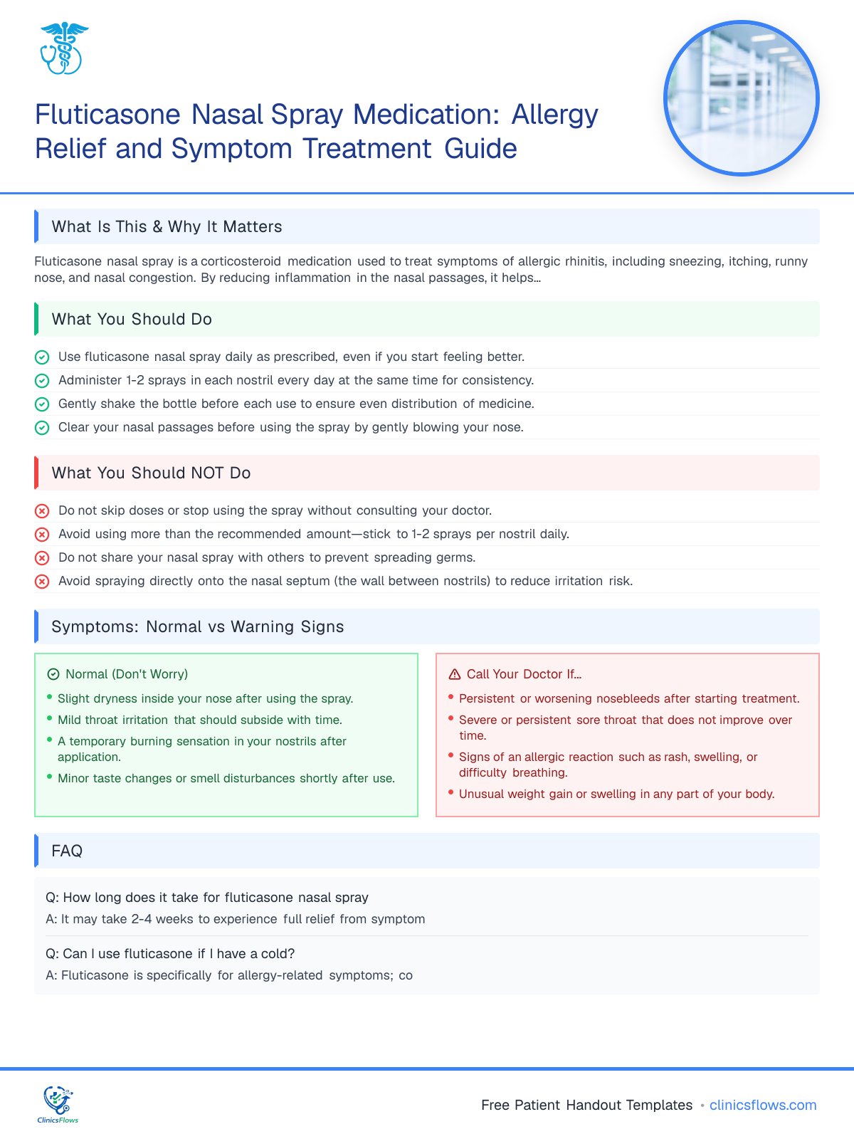 Fluticasone Nasal Spray Medication: Allergy Relief and Symptom Treatment Guide - patient handout preview