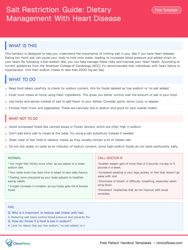 Salt Restriction Guide: Dietary Management With Heart Disease - patient handout preview