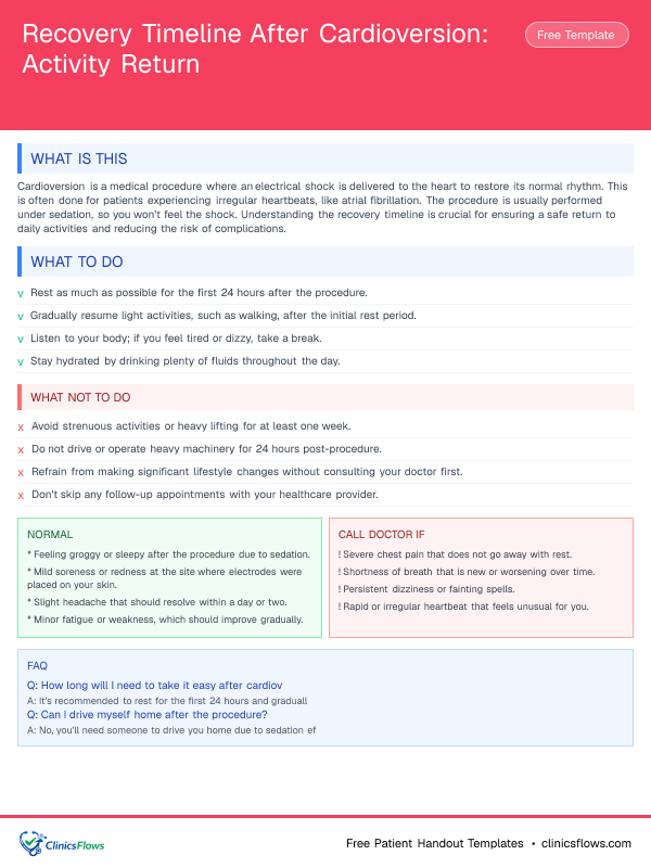 Recovery Timeline After Cardioversion: Activity Return - patient handout preview
