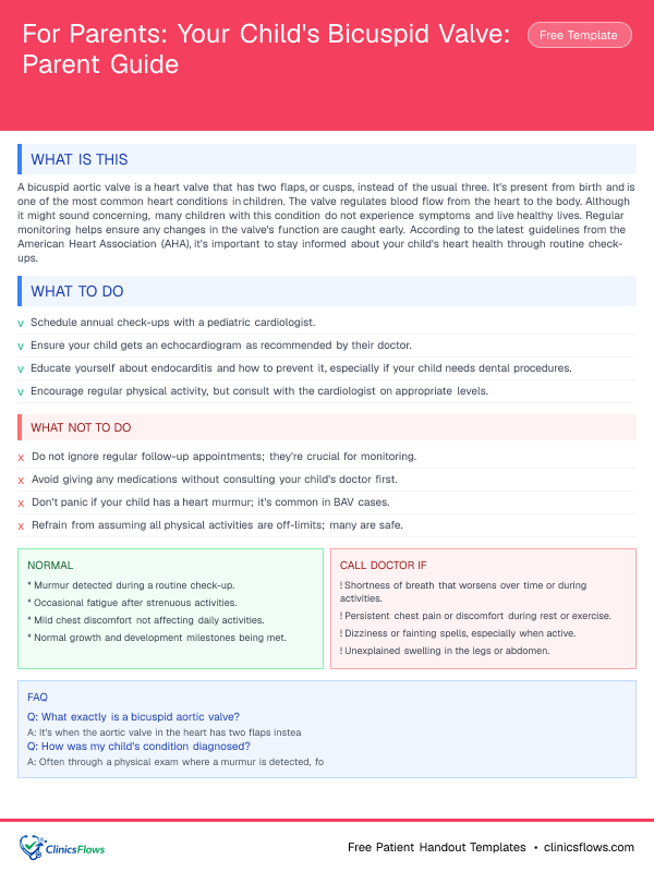 For Parents: Your Child's Bicuspid Valve: Parent Guide - patient handout preview