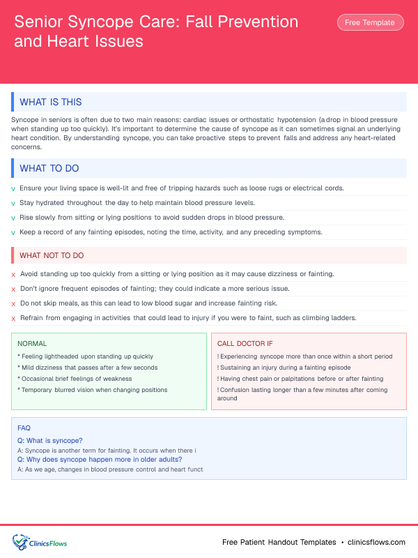 Senior Syncope Care: Fall Prevention and Heart Issues - patient handout preview