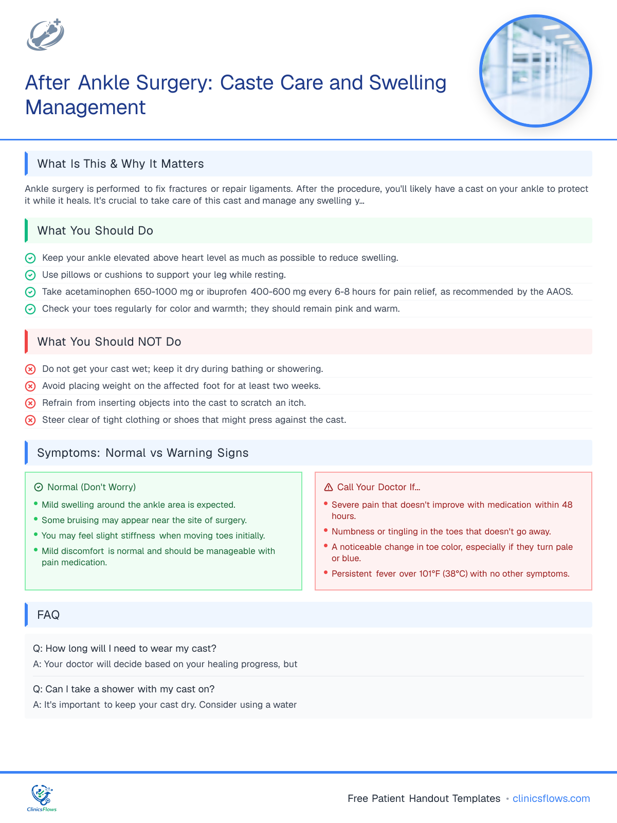 After Ankle Surgery: Caste Care and Swelling Management - patient handout preview