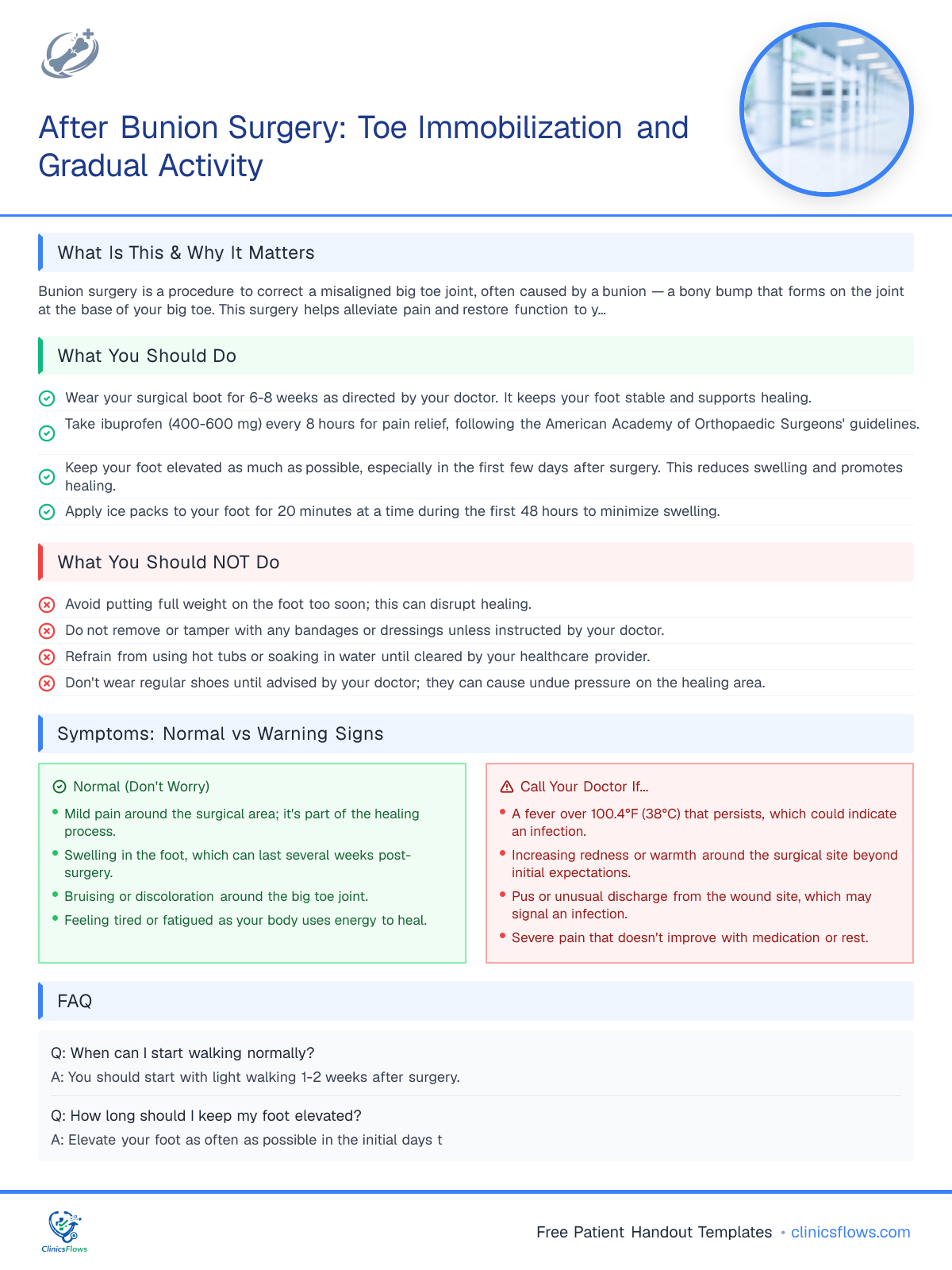 After Bunion Surgery: Toe Immobilization and Gradual Activity - patient handout preview