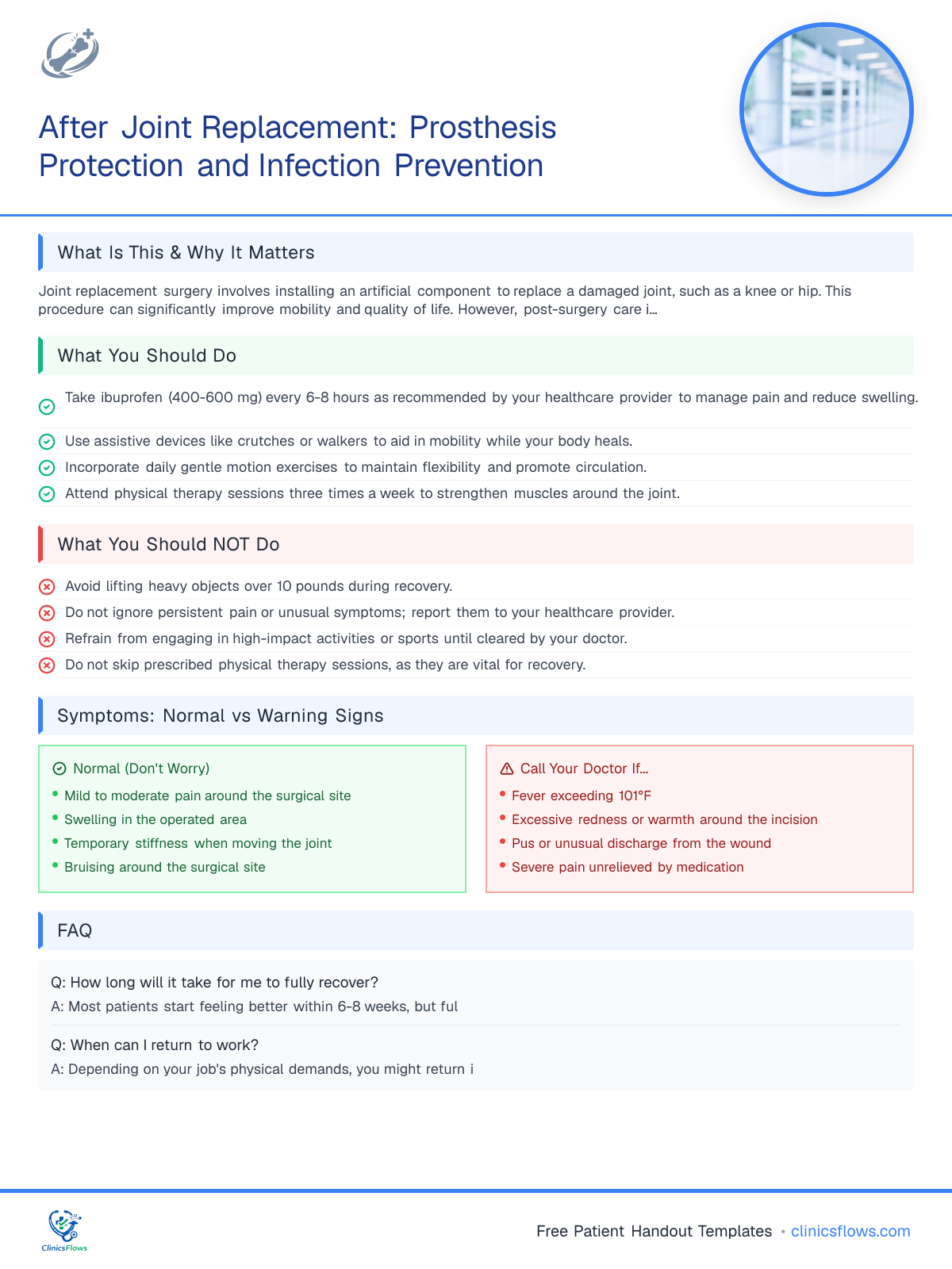 After Joint Replacement: Prosthesis Protection and Infection Prevention - patient handout preview