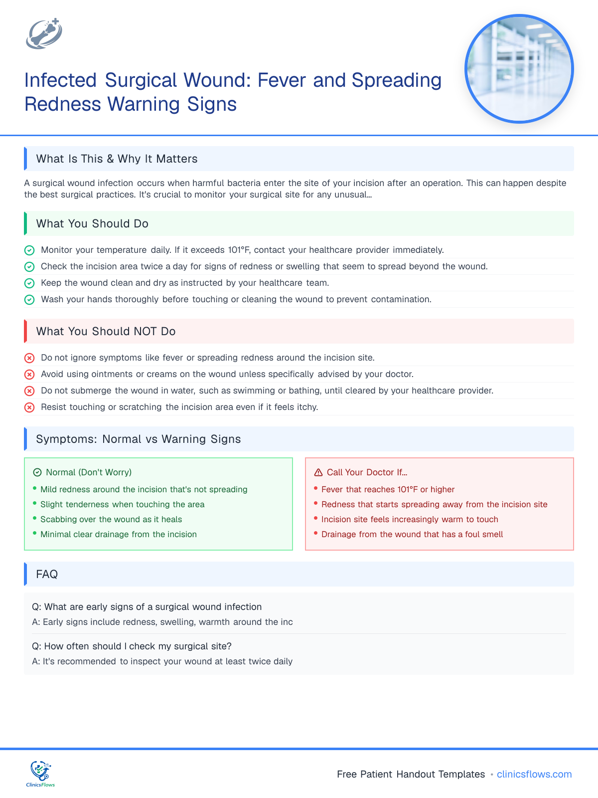 Infected Surgical Wound: Fever and Spreading Redness Warning Signs - patient handout preview