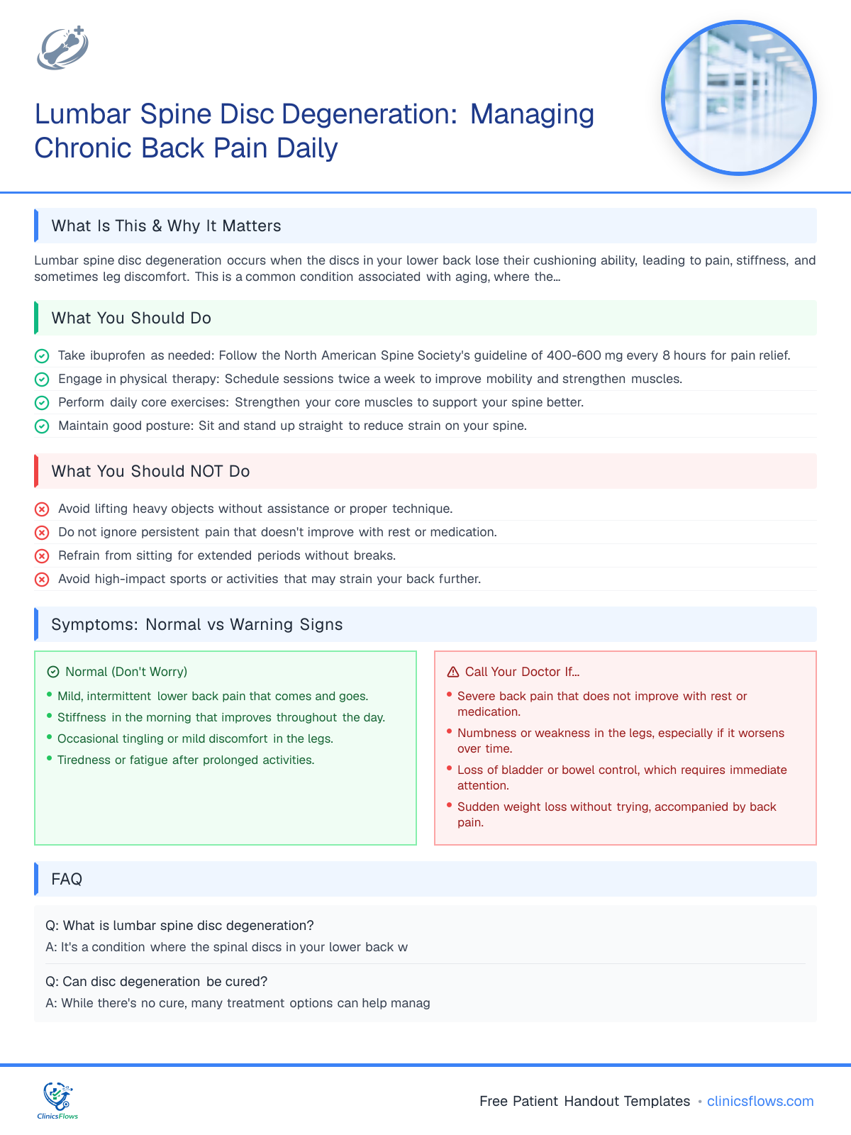 Lumbar Spine Disc Degeneration: Managing Chronic Back Pain Daily - patient handout preview