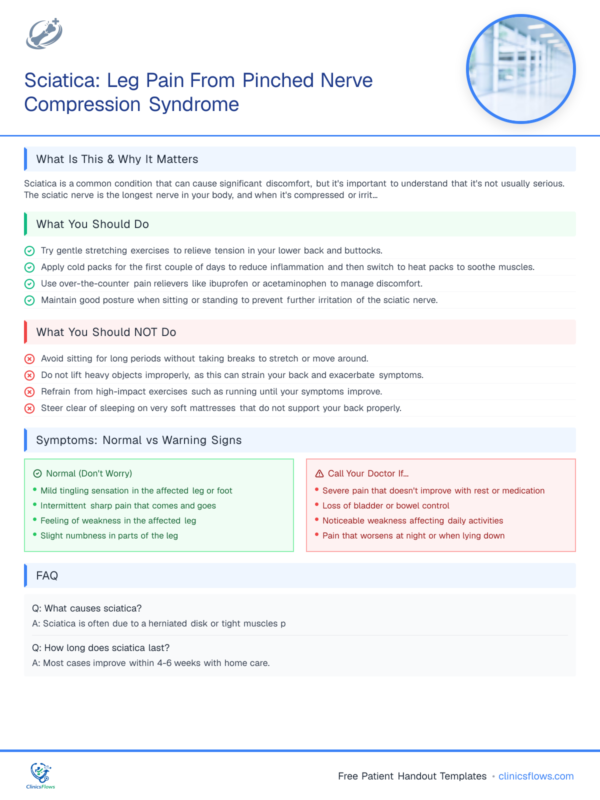 Sciatica: Leg Pain From Pinched Nerve Compression Syndrome - patient handout preview