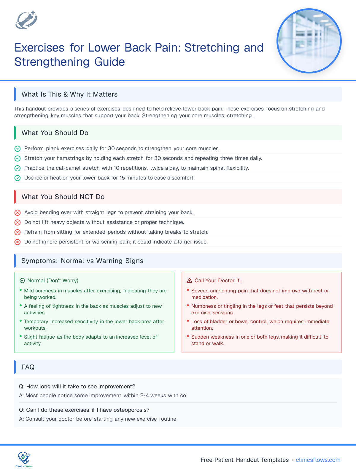 Exercises for Lower Back Pain: Stretching and Strengthening Guide - patient handout preview