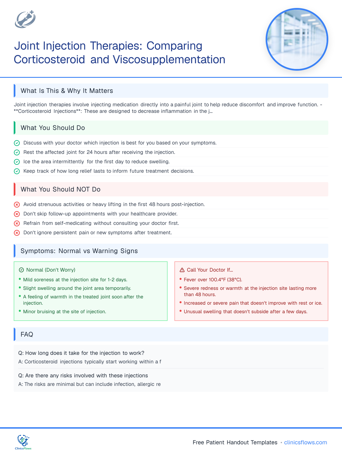 Joint Injection Therapies: Comparing Corticosteroid and Viscosupplementation - patient handout preview