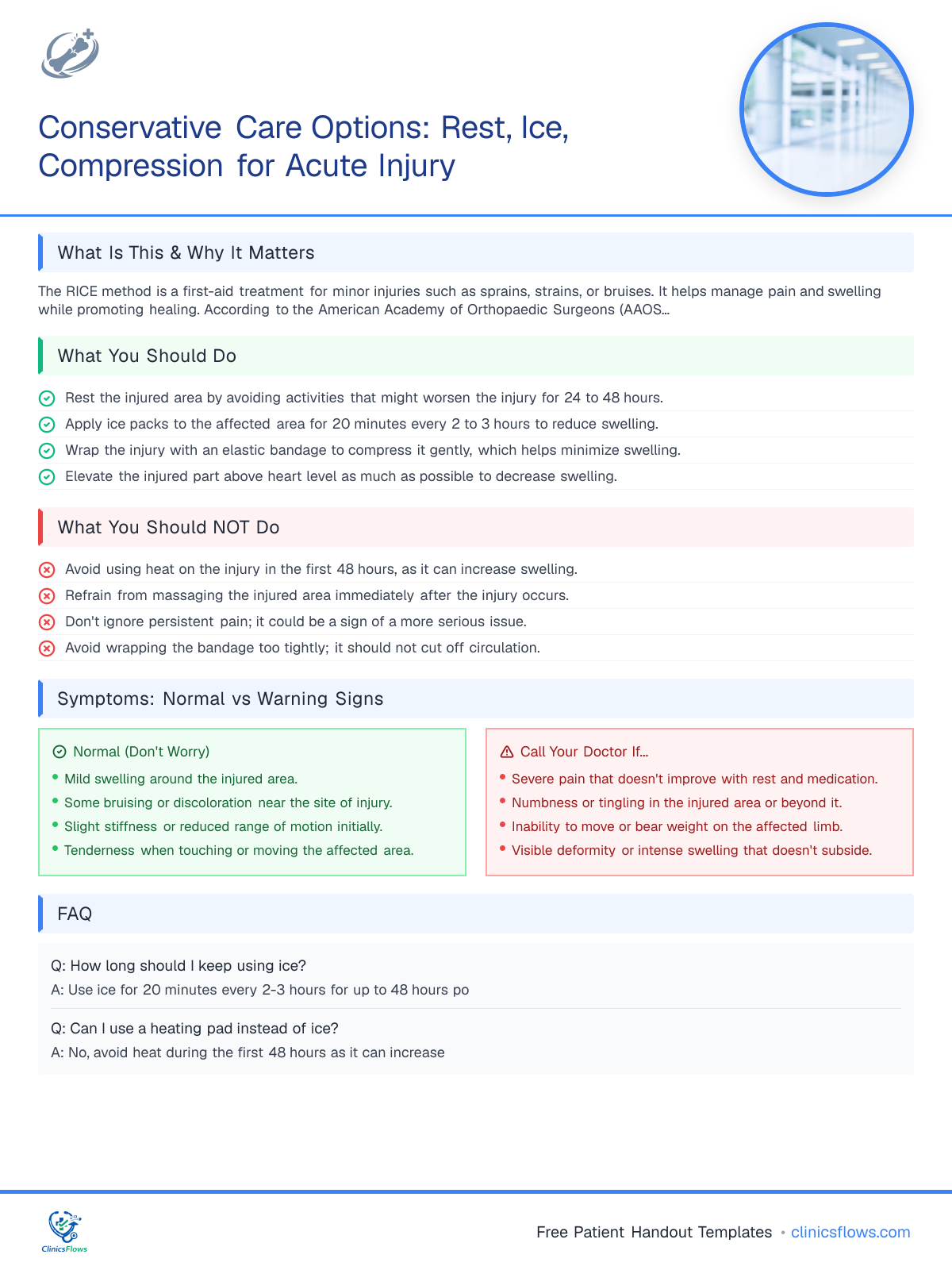 Conservative Care Options: Rest, Ice, Compression for Acute Injury - patient handout preview