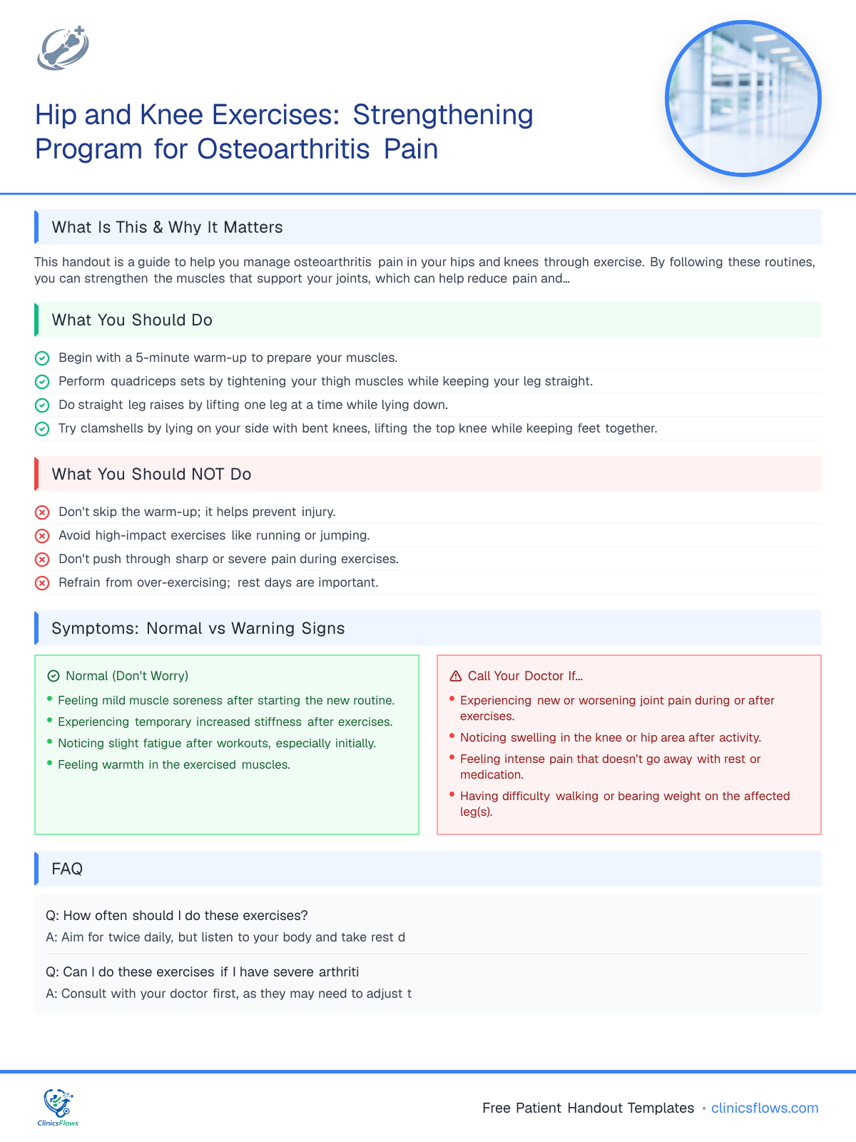Hip and Knee Exercises: Strengthening Program for Osteoarthritis Pain - patient handout preview